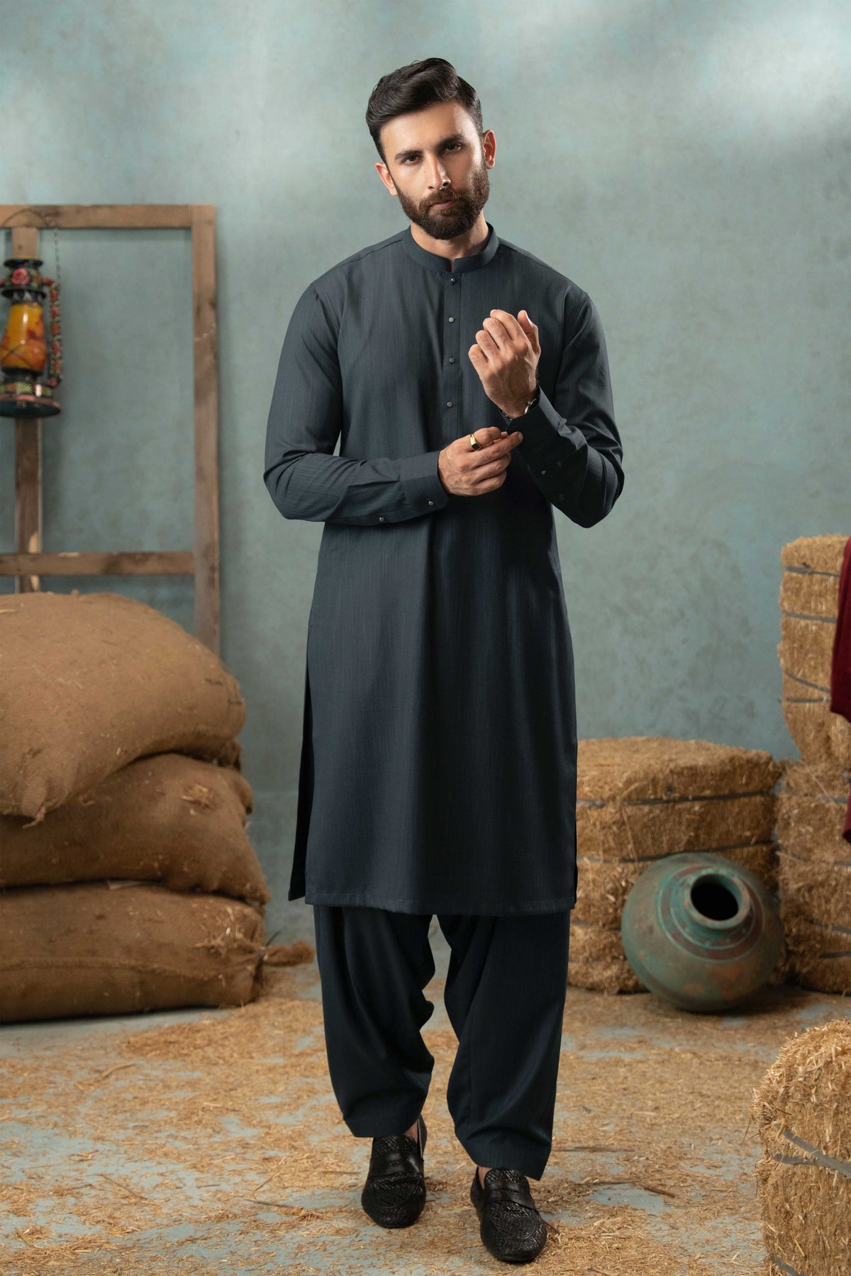 Dull Blue - Stitched Shalwar Kameez & Combo - SWSB15
