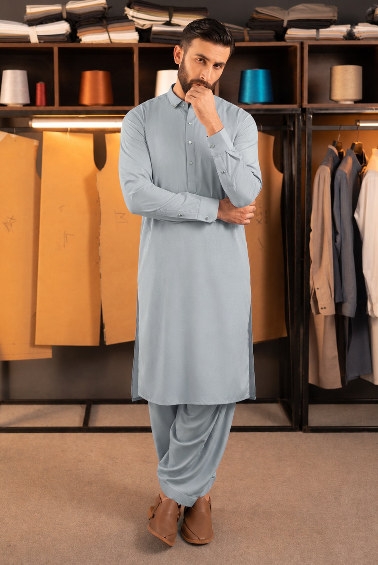 Stitched Shalwar Kameez (SPSC72) Light Grey