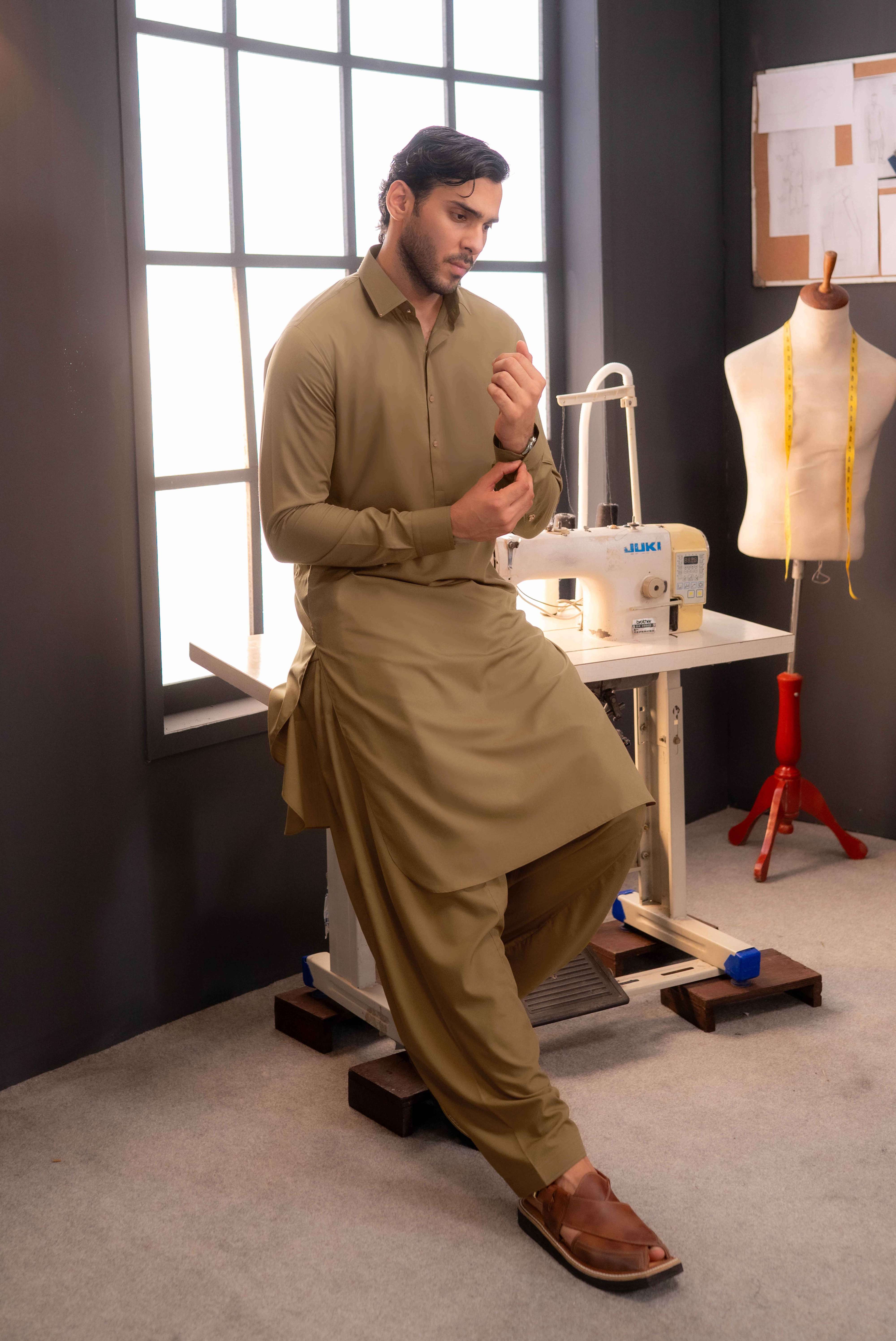 Stitched Shalwar Kameez (SPSC60) Camel
