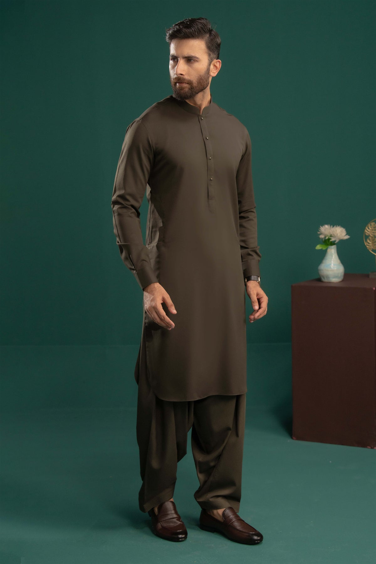 Dark Brown - Stitched Shalwar Kameez - SWSB24