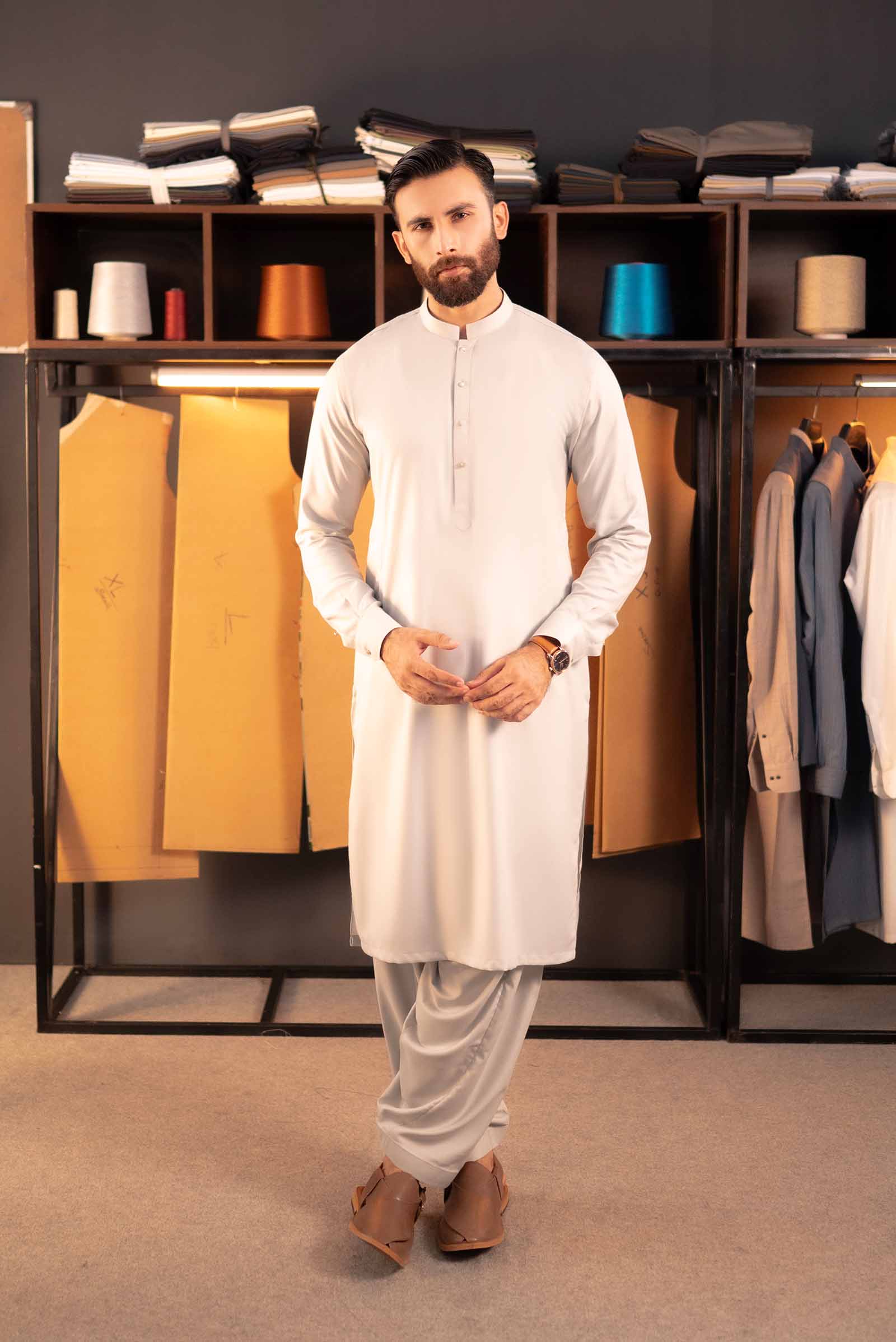 Stitched Shalwar Kameez (SPSB54) Silver Grey