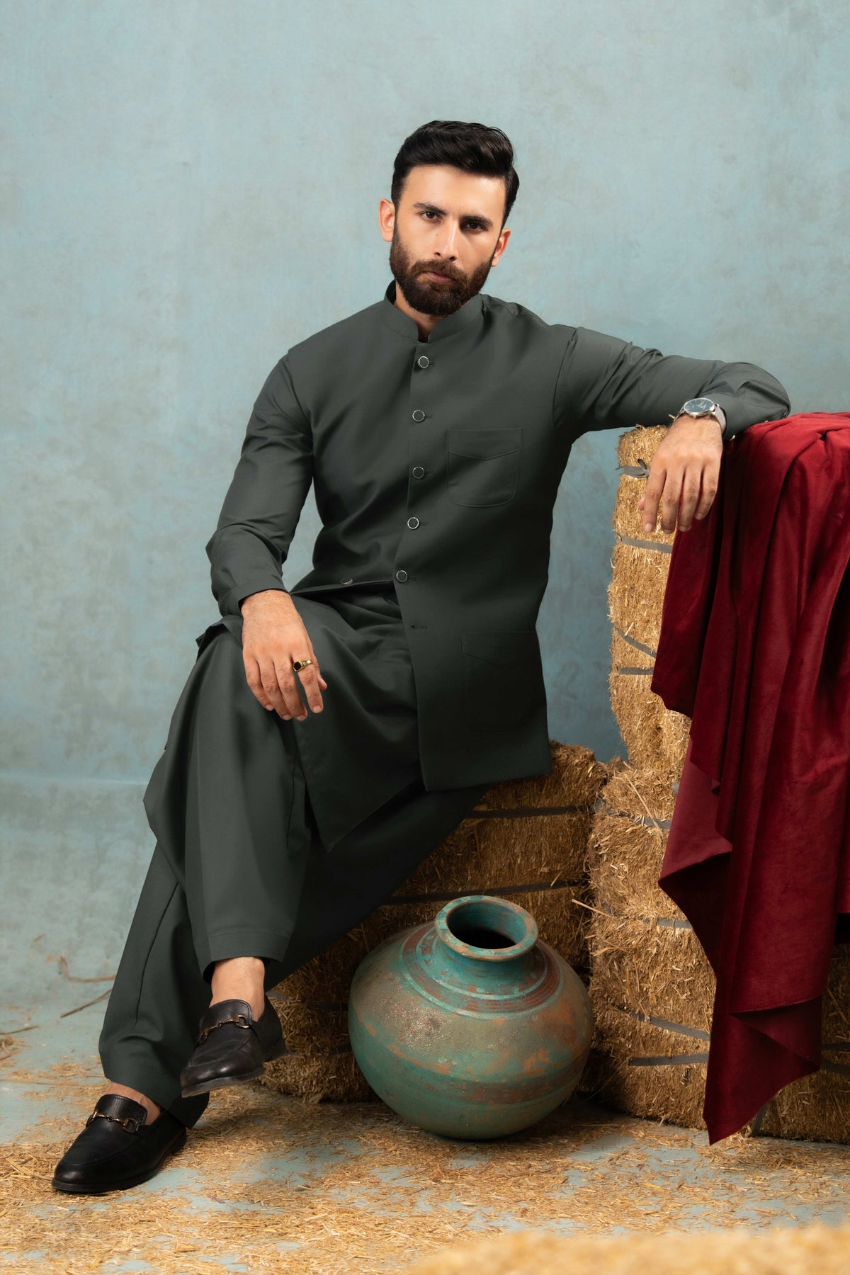 Dark Grey - Stitched Shalwar Kameez & Combo - SWSB05