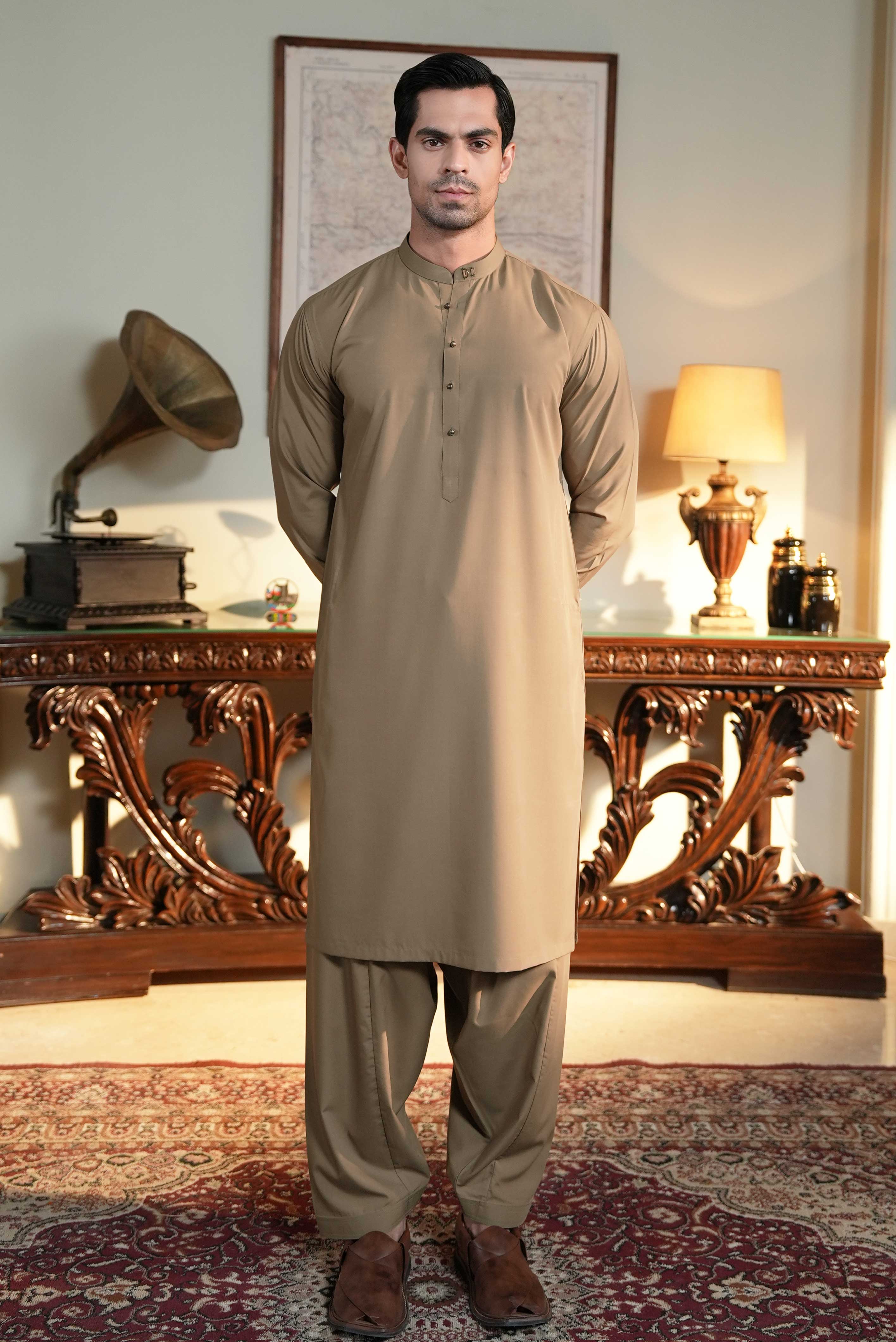 Stitched Shalwar Kameez (SPSB) English Gold