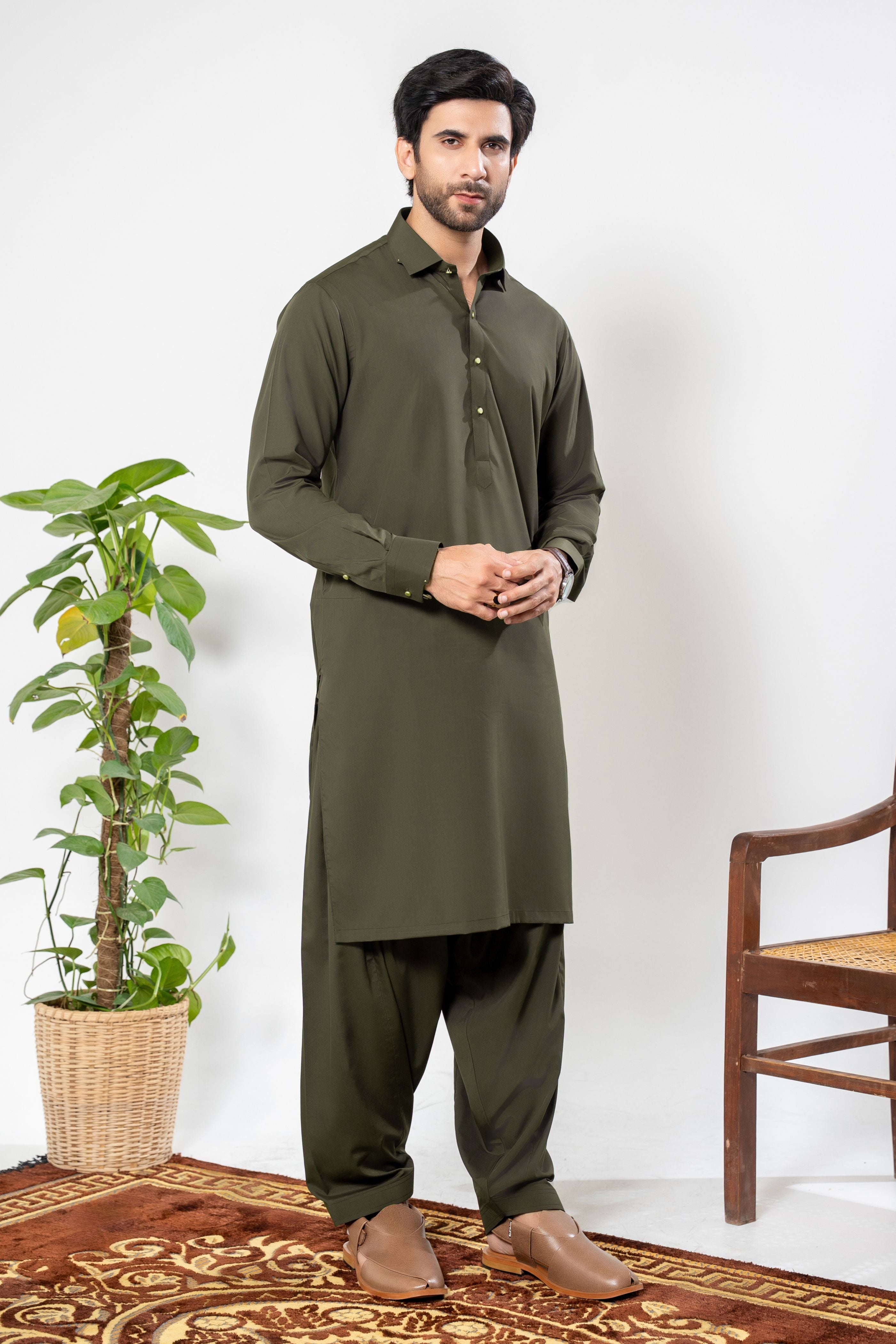 Stitched Shalwar Kameez (SPS74) Dark Brown