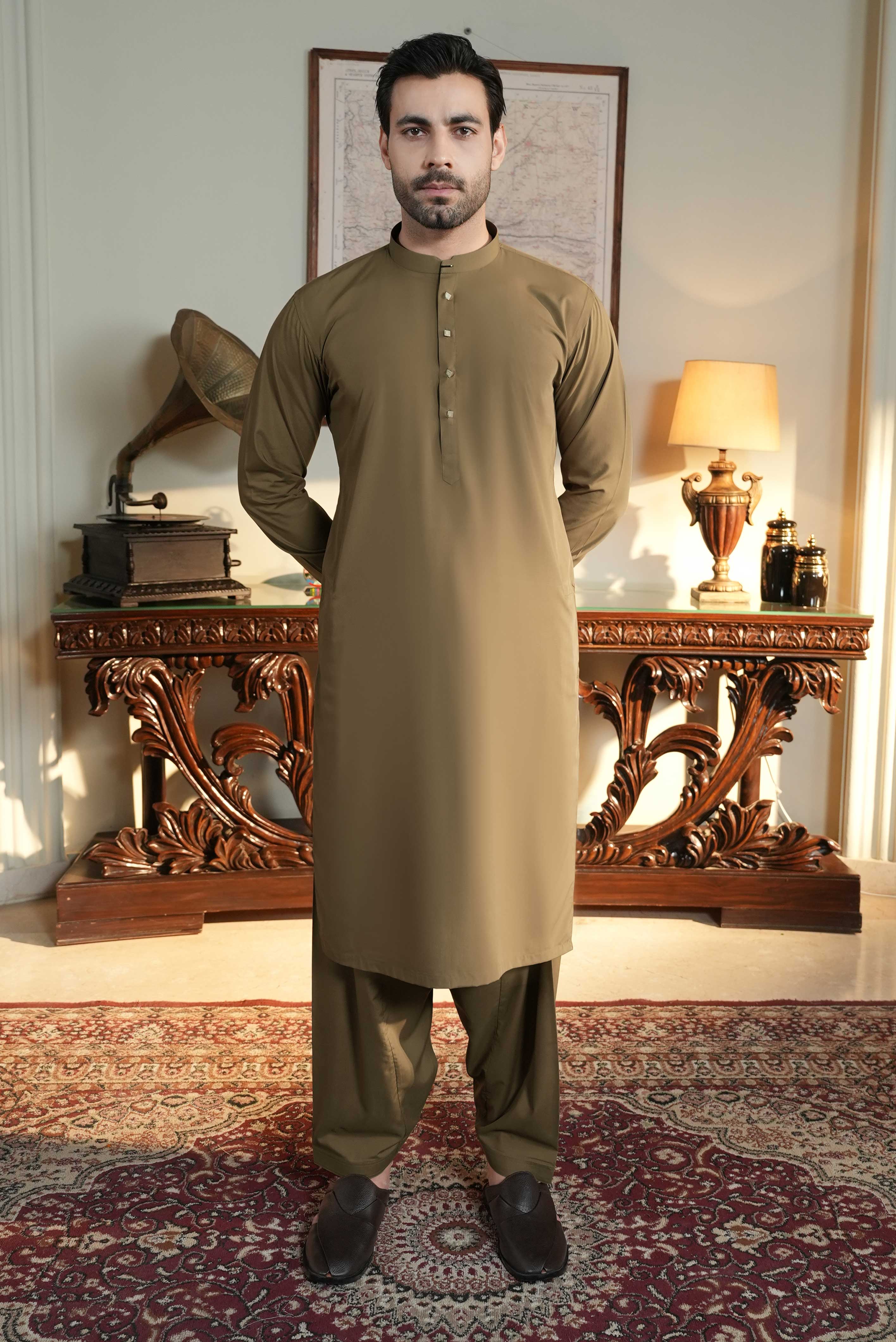 Stitched Shalwar Kameez (SPSB) Mid Brown
