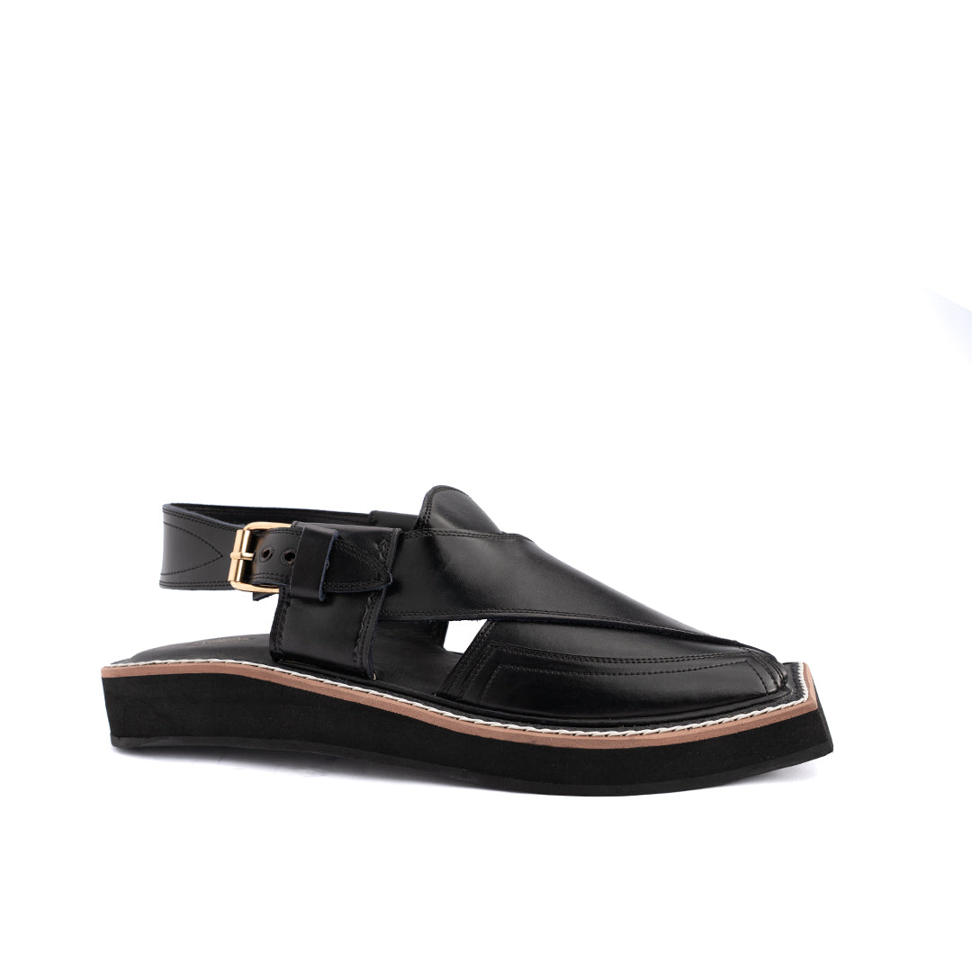 Kaptaan Black Leather Peshawari Sandal - PMC09