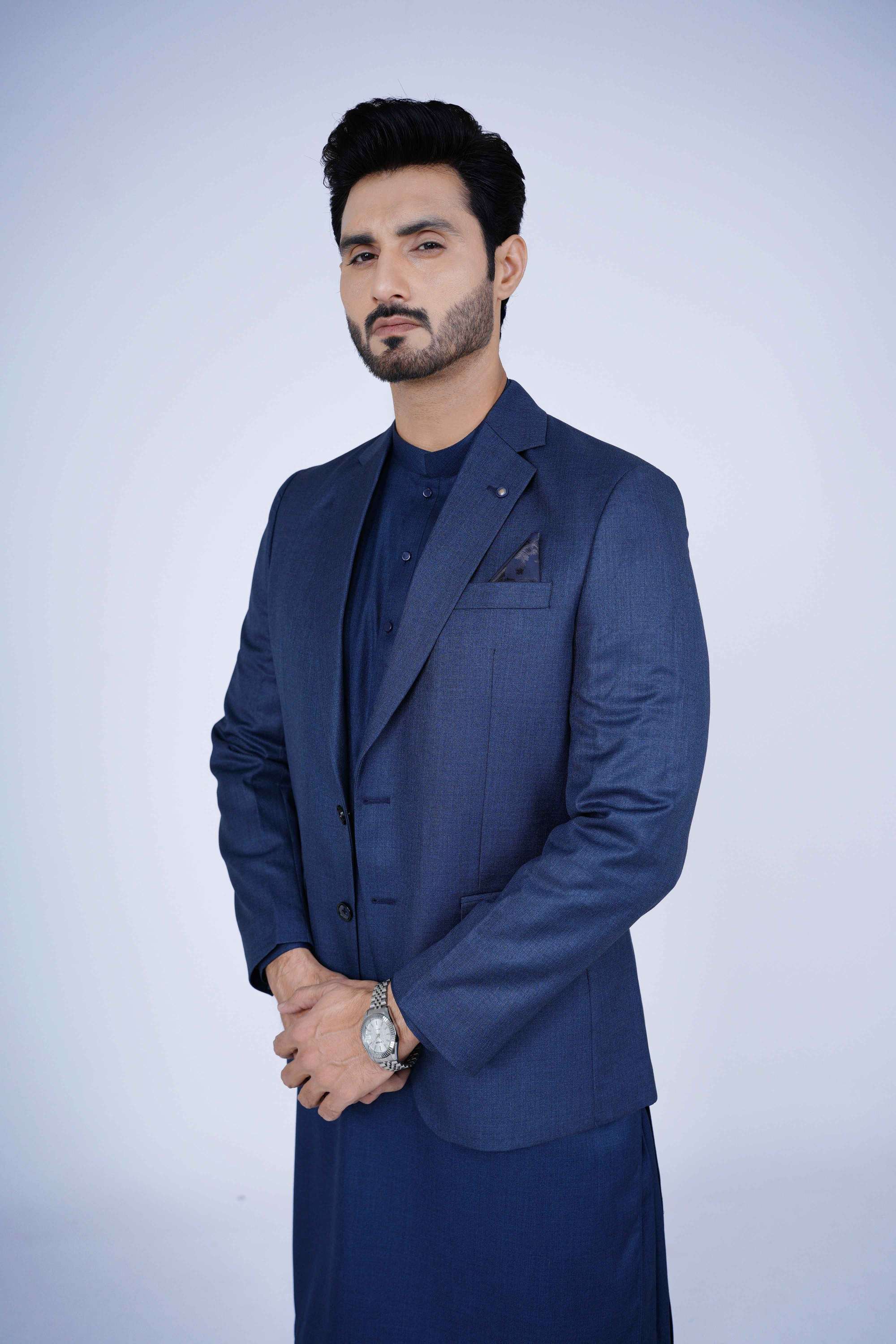 Stitched blue blazer NBL24 made with premium imported suiting fabric featuring jetted pockets and excellent colorfastness
