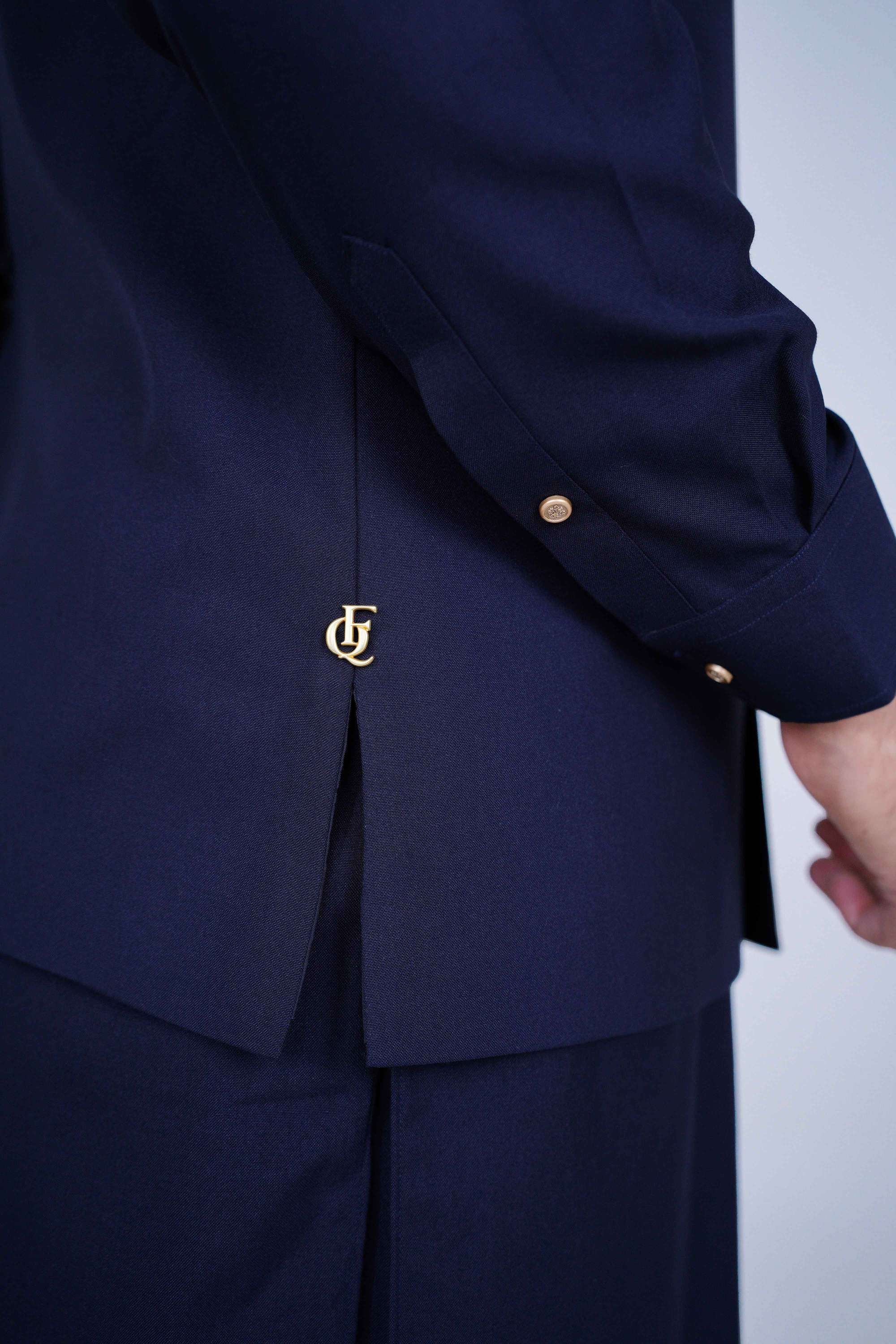 Stitched suiting fabric waist coat in navy blue, crafted with imported blended fabric and elegant tailored details.