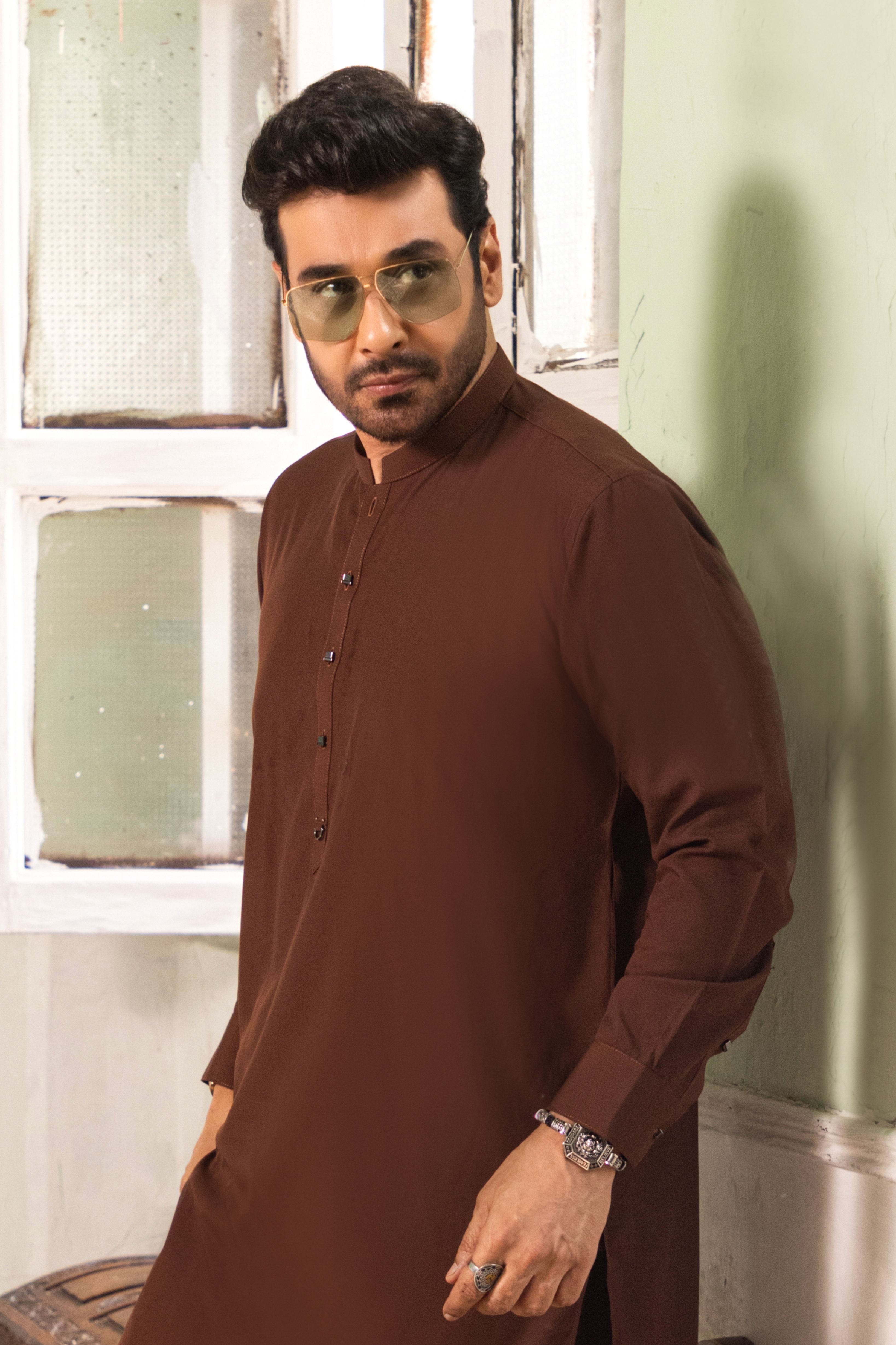 Stitched Shalwar Kameez (SPS68) Rusty Brown
