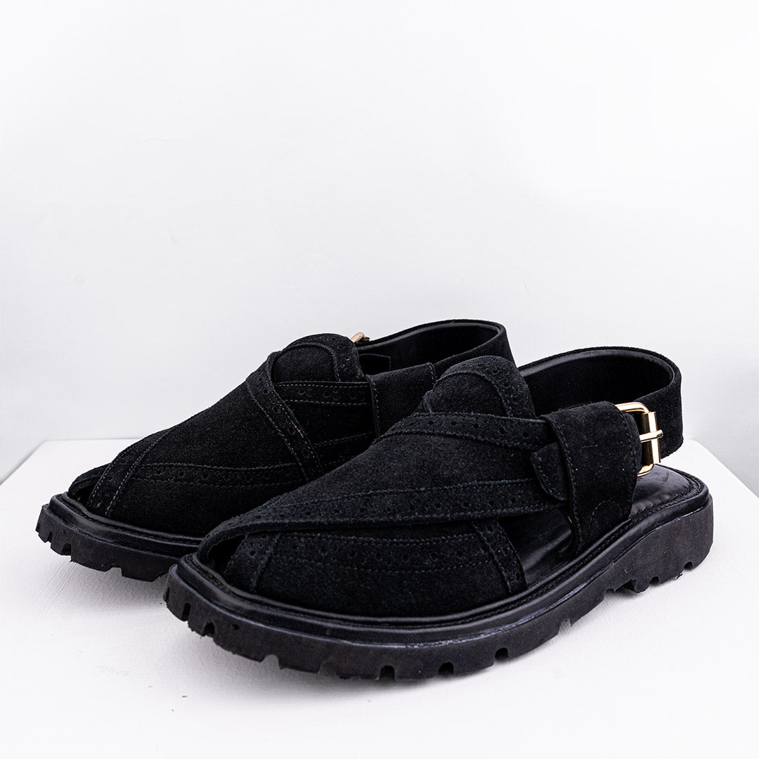 Peshawari Sandal - Black (Suede Leather) (PMC07)