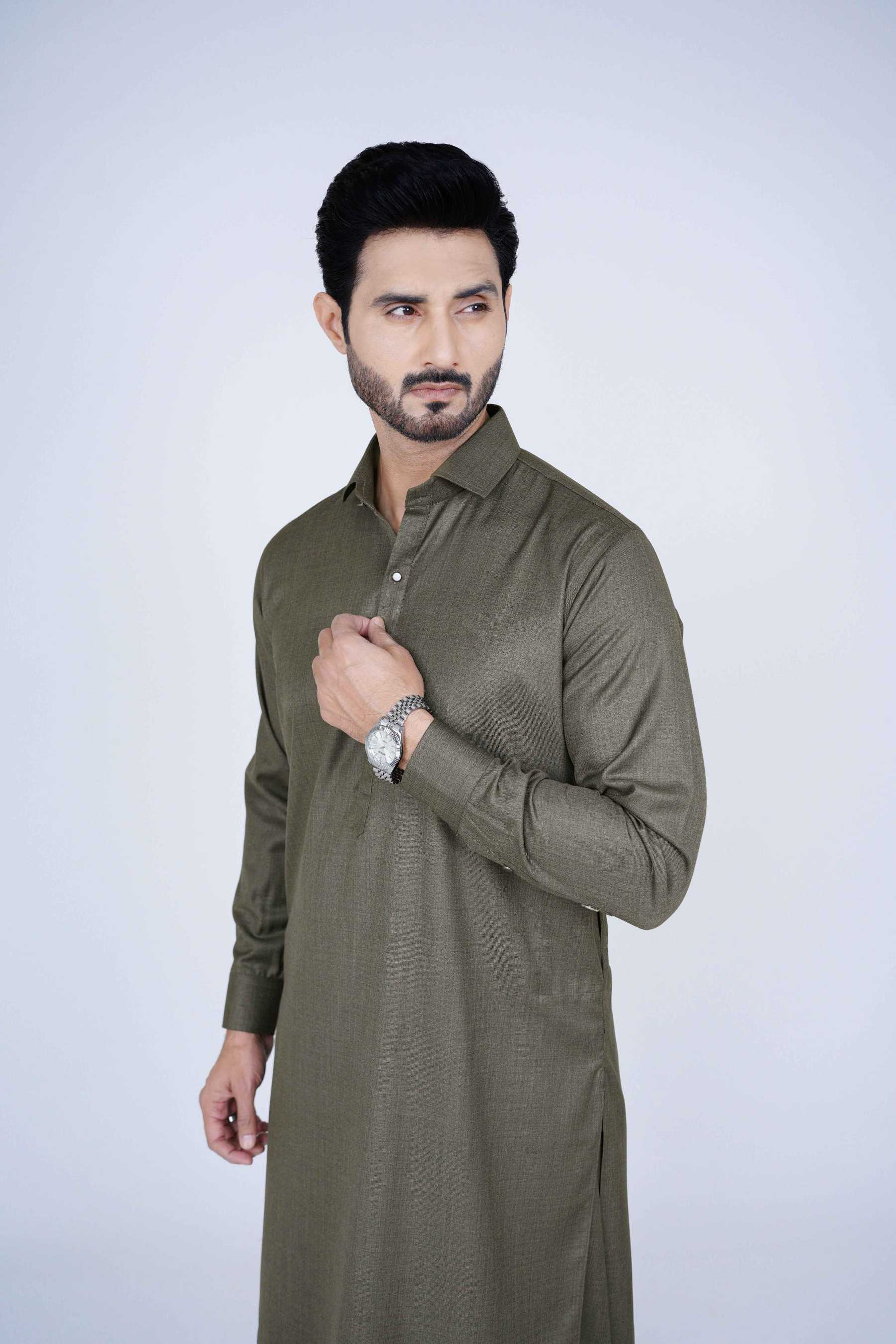 Stitched Shalwar Kameez (SWS22) Olive