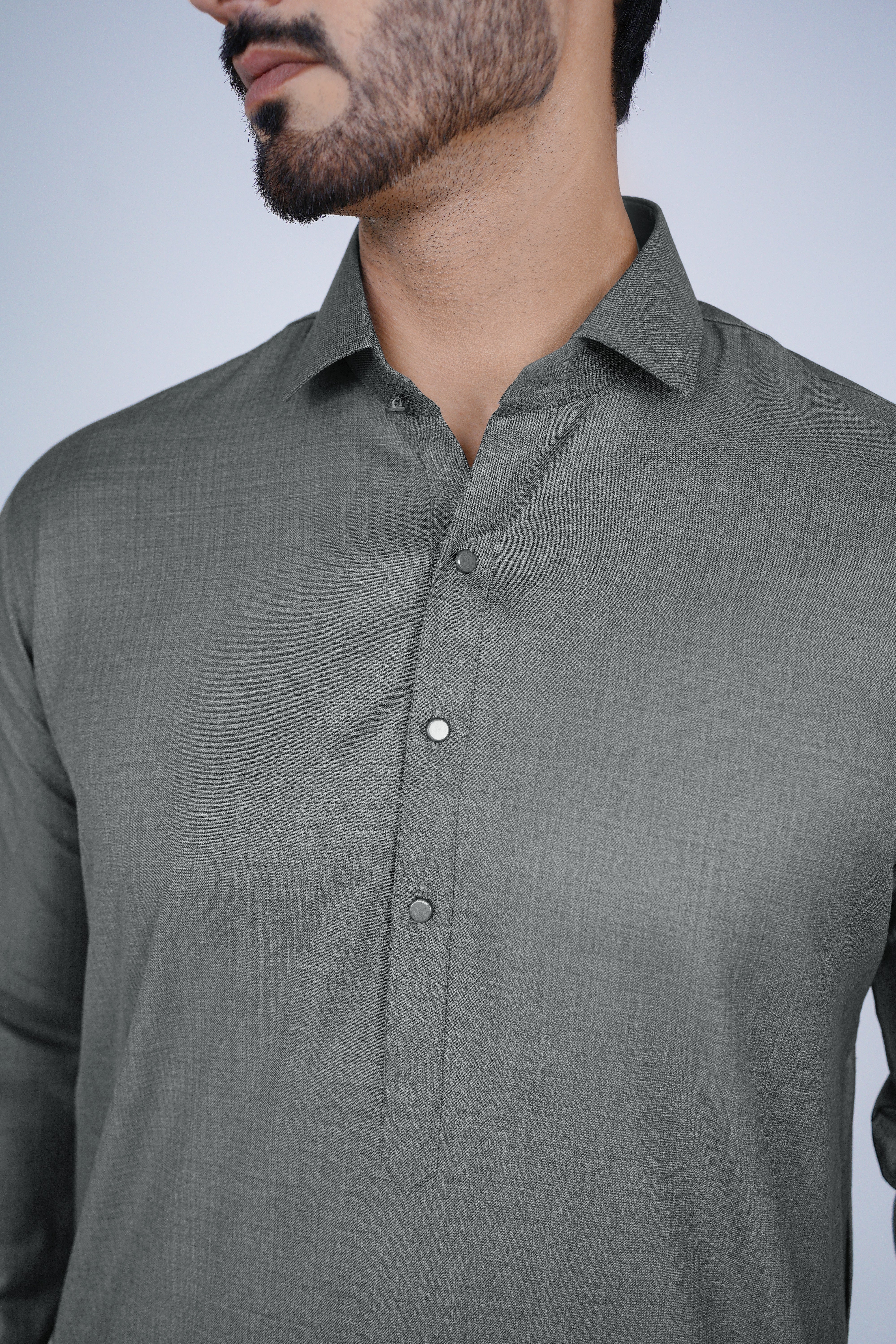 SWS23 grey Faysal quraishi collection textured wash & wear stitched fabric for winter shalwar kameez