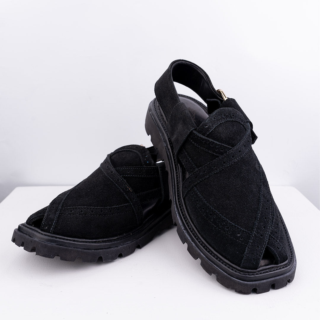 Peshawari Sandal - Black (Suede Leather) (PMC07)