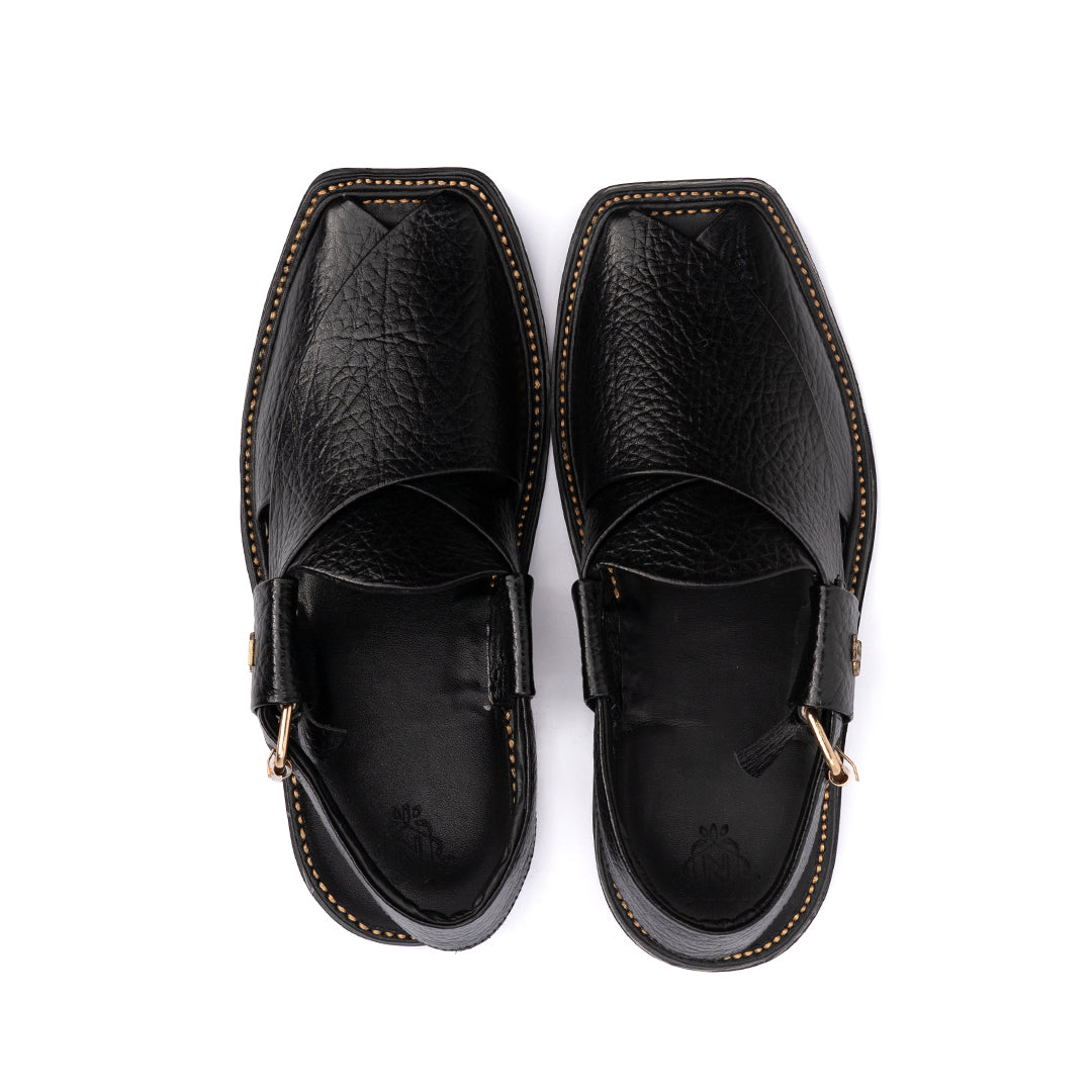 Grain Black Leather Peshawari Sandal - PMC31