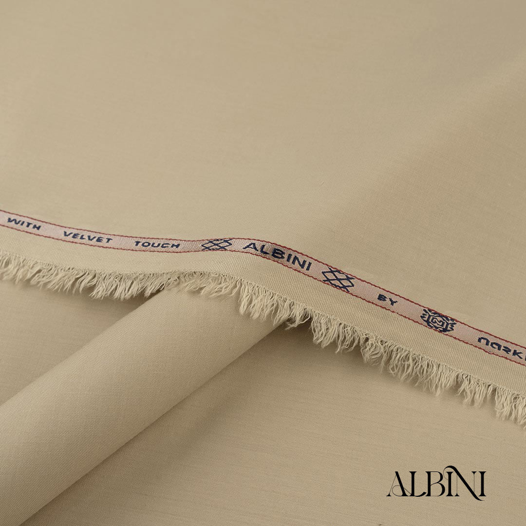 Albini summer fabric with soft smooth finish, wrinkle-resistant texture, and graceful fall in premium colors