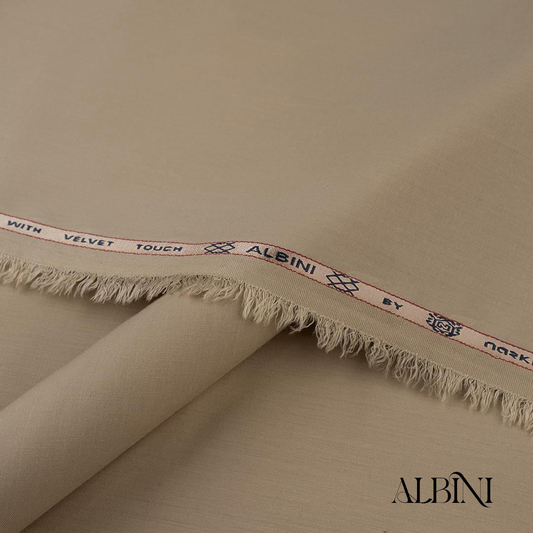 Albini summer fabric with soft smooth finish, wrinkle-resistant texture, and graceful fall in premium colors