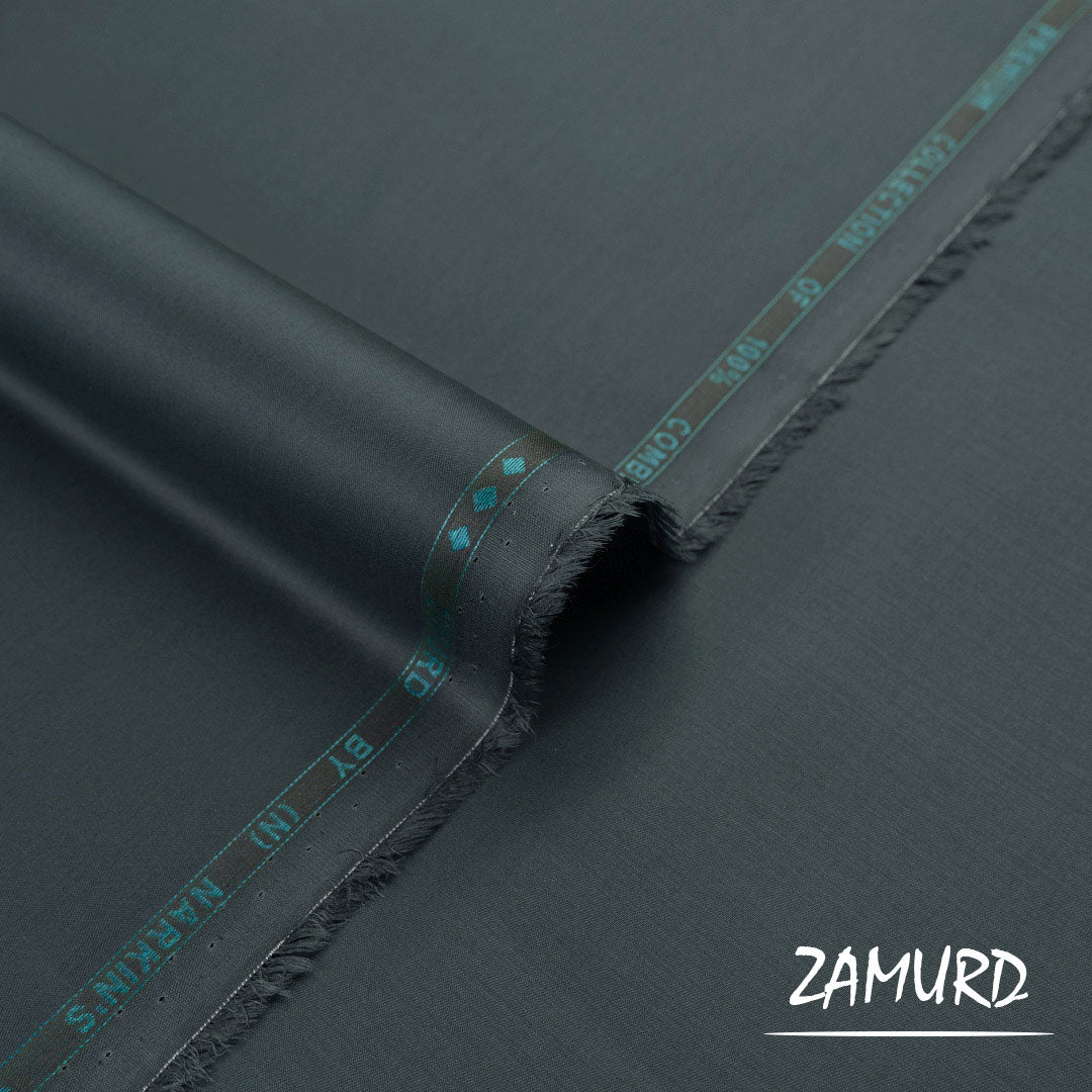 Zamurd premium party wear fabric with twill weave and semi-soft high-density finish