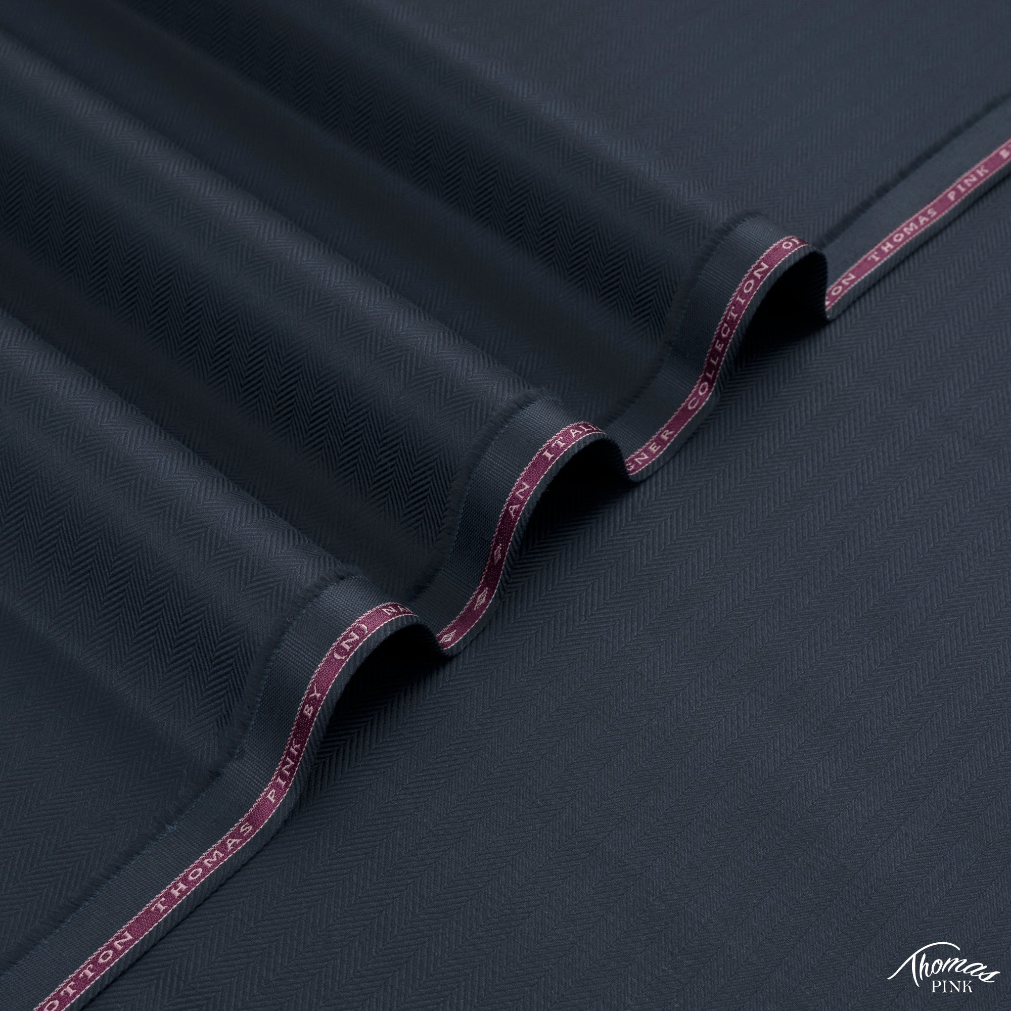 Thomas Pink unstitched winter fabric in 100% cotton with herringbone texture, soft touch, and rich winter colors by Narkin’s.