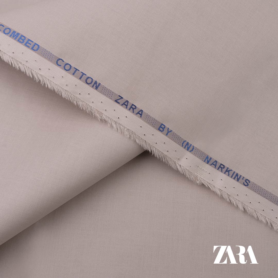 Zara premium 100% fine cotton fabric with silver finish and semi-stiff texture
