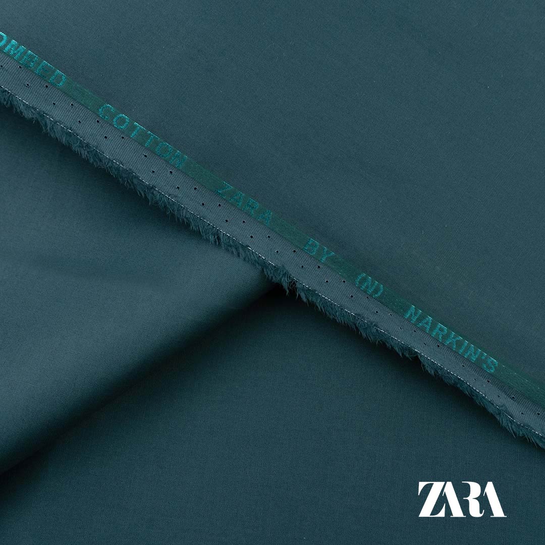Zara premium 100% fine cotton fabric with silver finish and semi-stiff texture