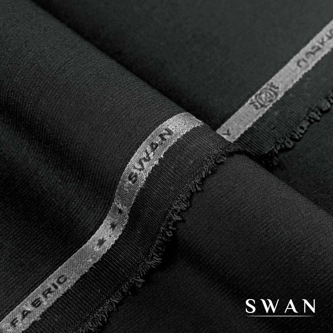 Swan unstitched winter fabric with soft feel and self-textured design, perfect for elegant day and evening wear.