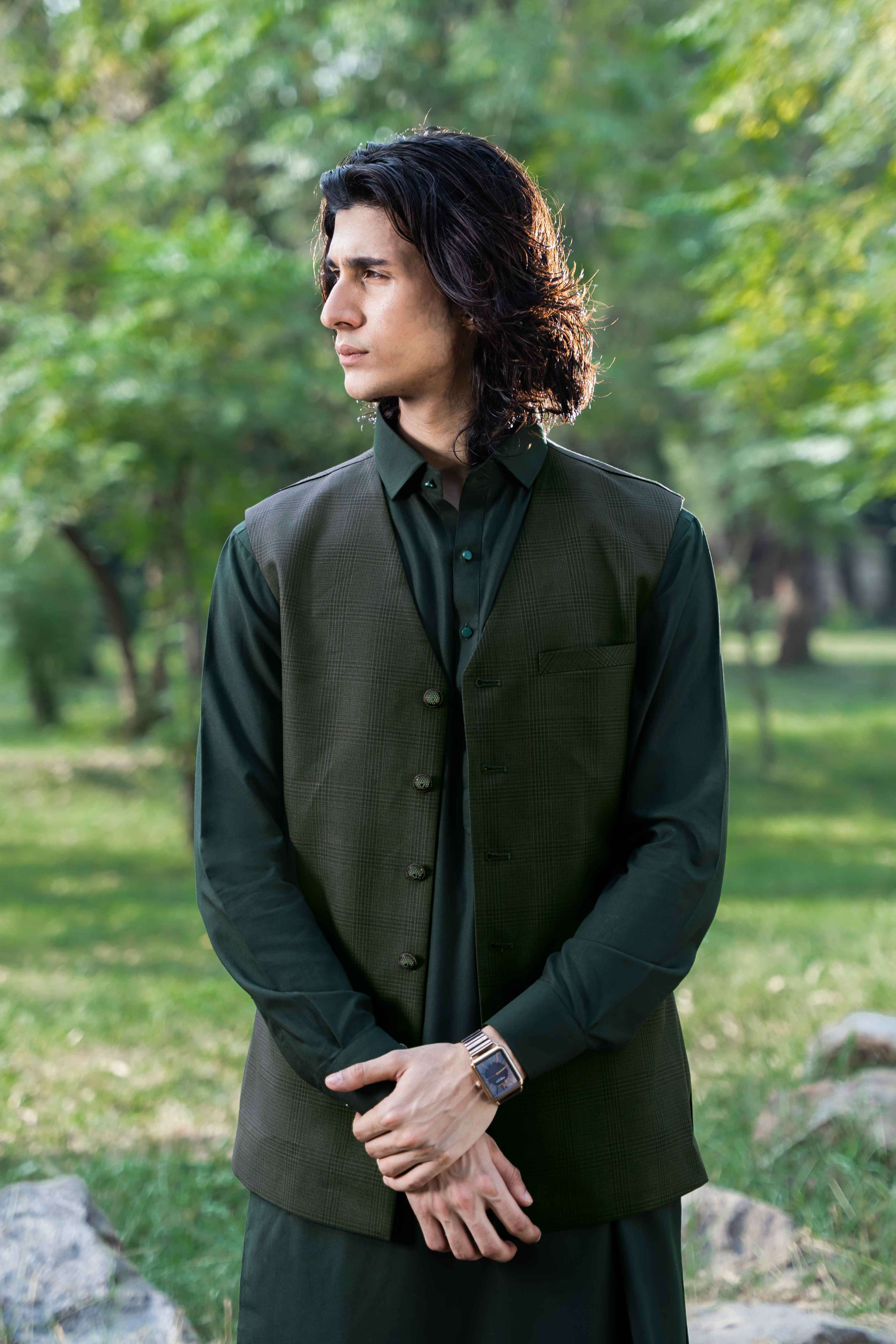 Classic men’s waistcoat in wine color crafted from imported blended fabric for formal wear