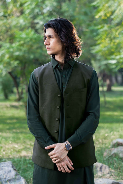 Classic men’s waistcoat in wine color crafted from imported blended fabric for formal wear