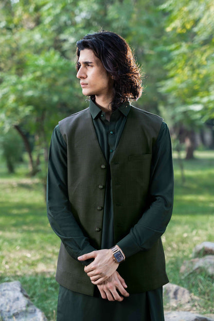 Classic men’s waistcoat in wine color crafted from imported blended fabric for formal wear