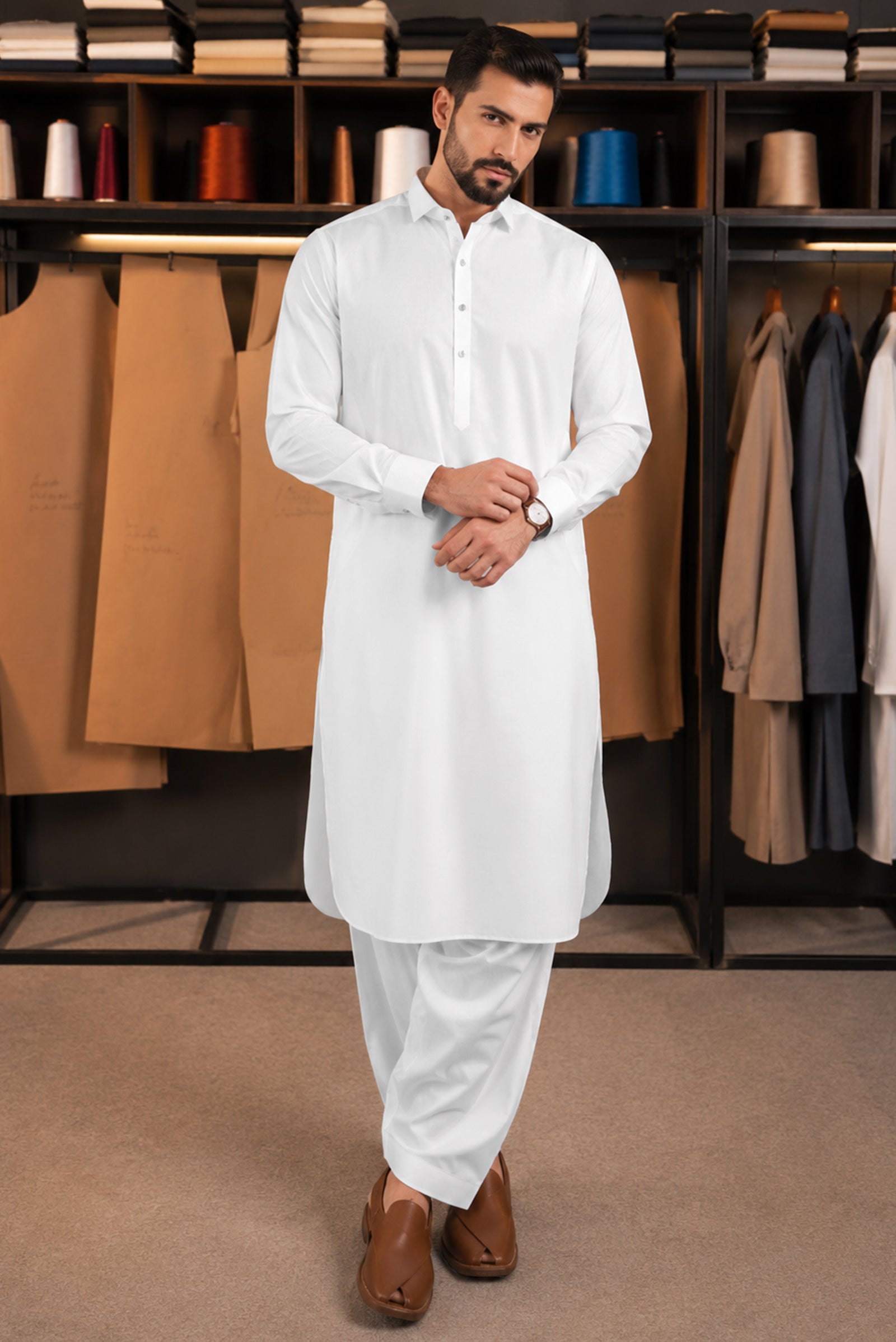 Stitched Shalwar Kameez (SCSB07) White