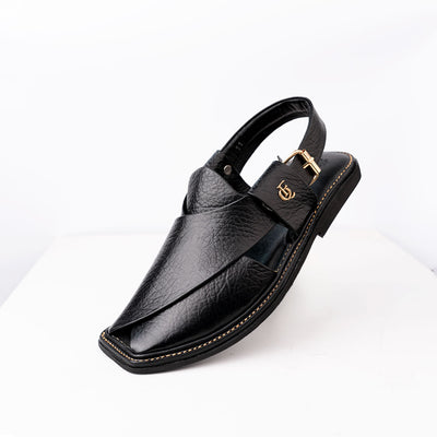 Black genuine leather Peshawari sandal with brass buckle and hard sole
cow leather Peshawari sandal with padded comfort sole