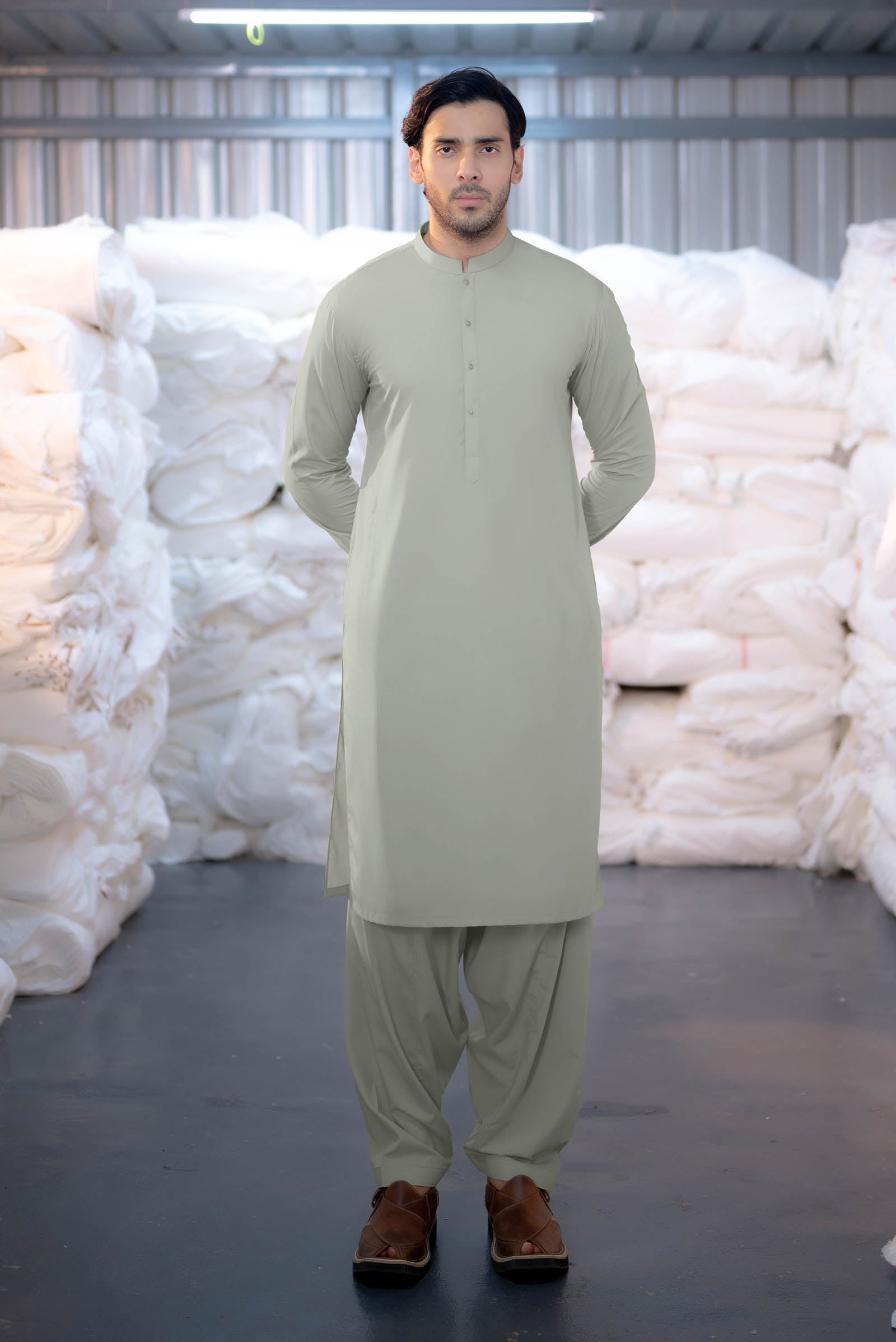 Stitched Shalwar Kameez (SPSB42) Ash Grey