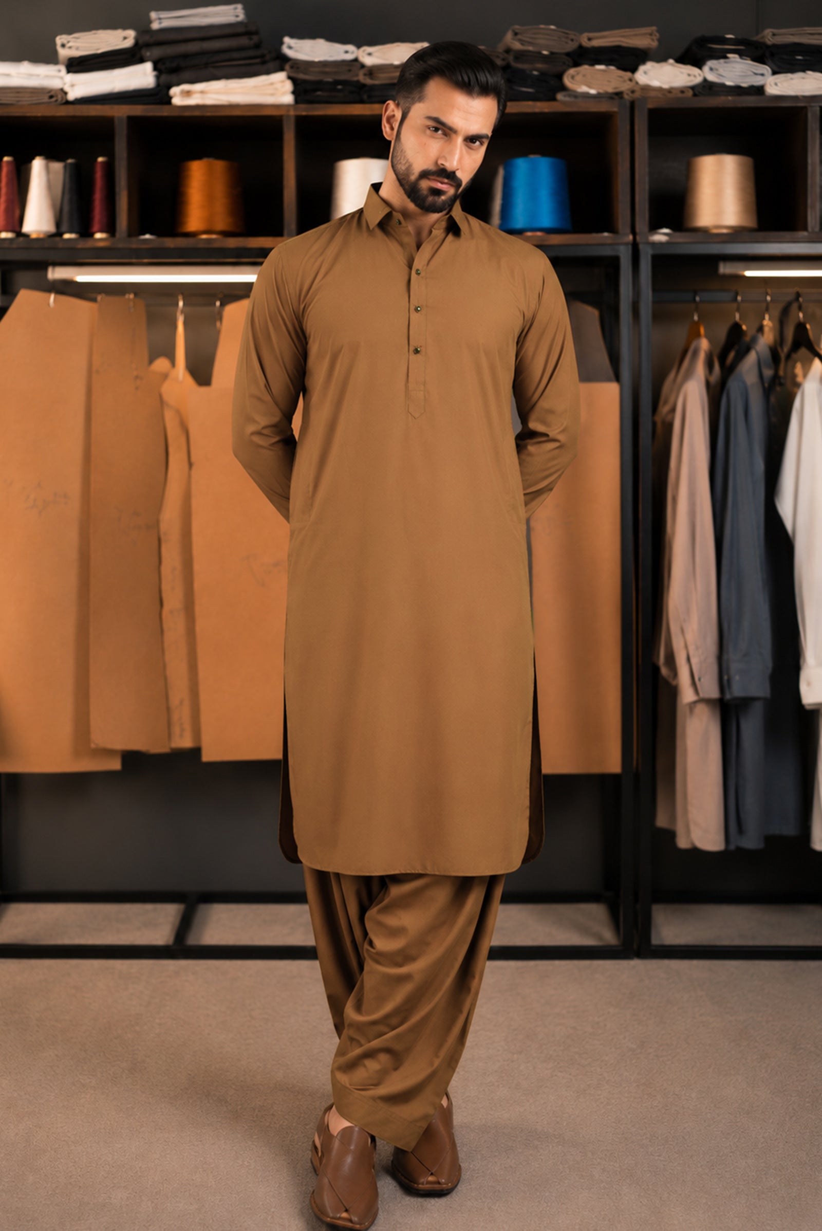 Stitched Shalwar Kameez (SPSC73) Crml Brown