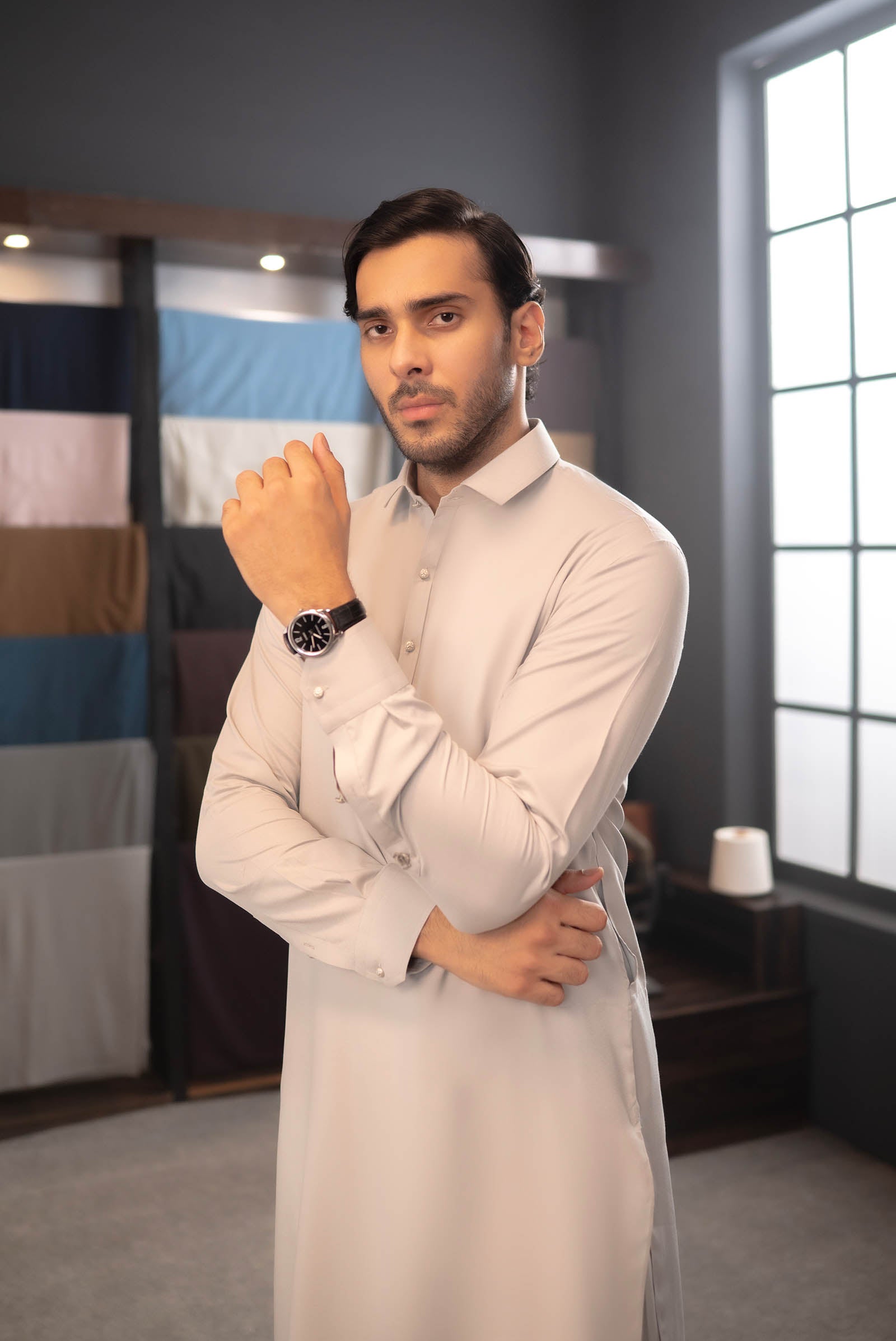 Stitched Shalwar Kameez (SPSC57) Silver Grey