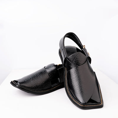 Black genuine leather Peshawari sandal with brass buckle and hard sole
cow leather Peshawari sandal with padded comfort sole