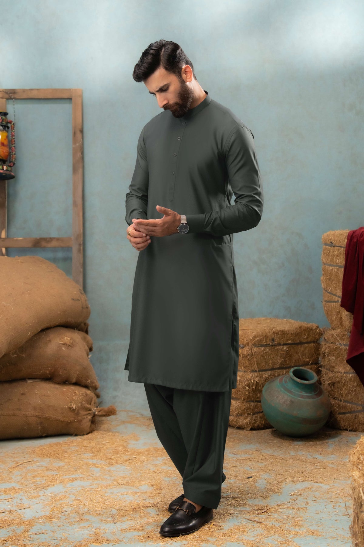 Dark Grey - Stitched Shalwar Kameez & Combo - SWSB05