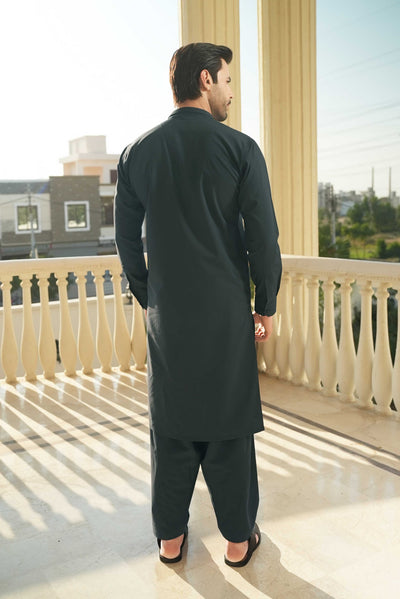 Dark Grey stitched Shalwar Kameez in Double Cheetah Bosky wash & wear fabric by Narkin's – FQ Collection.