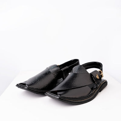 Black genuine leather Peshawari sandal with brass buckle and hard sole
cow leather Peshawari sandal with padded comfort sole