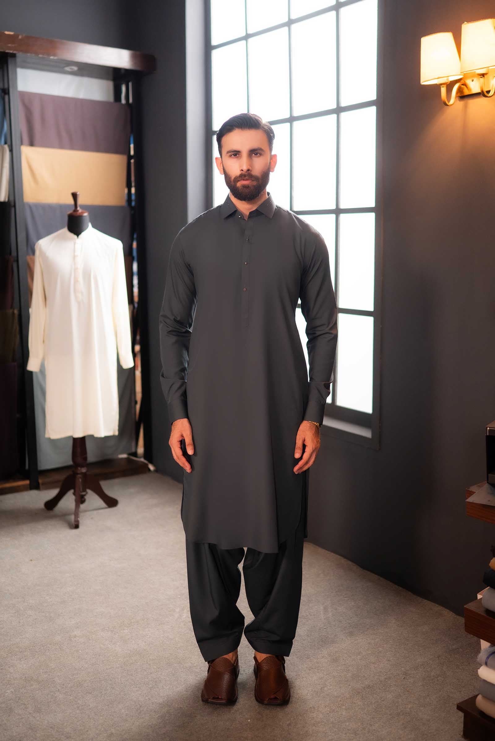 Stitched Shalwar Kameez (SPSC56) Charcoal