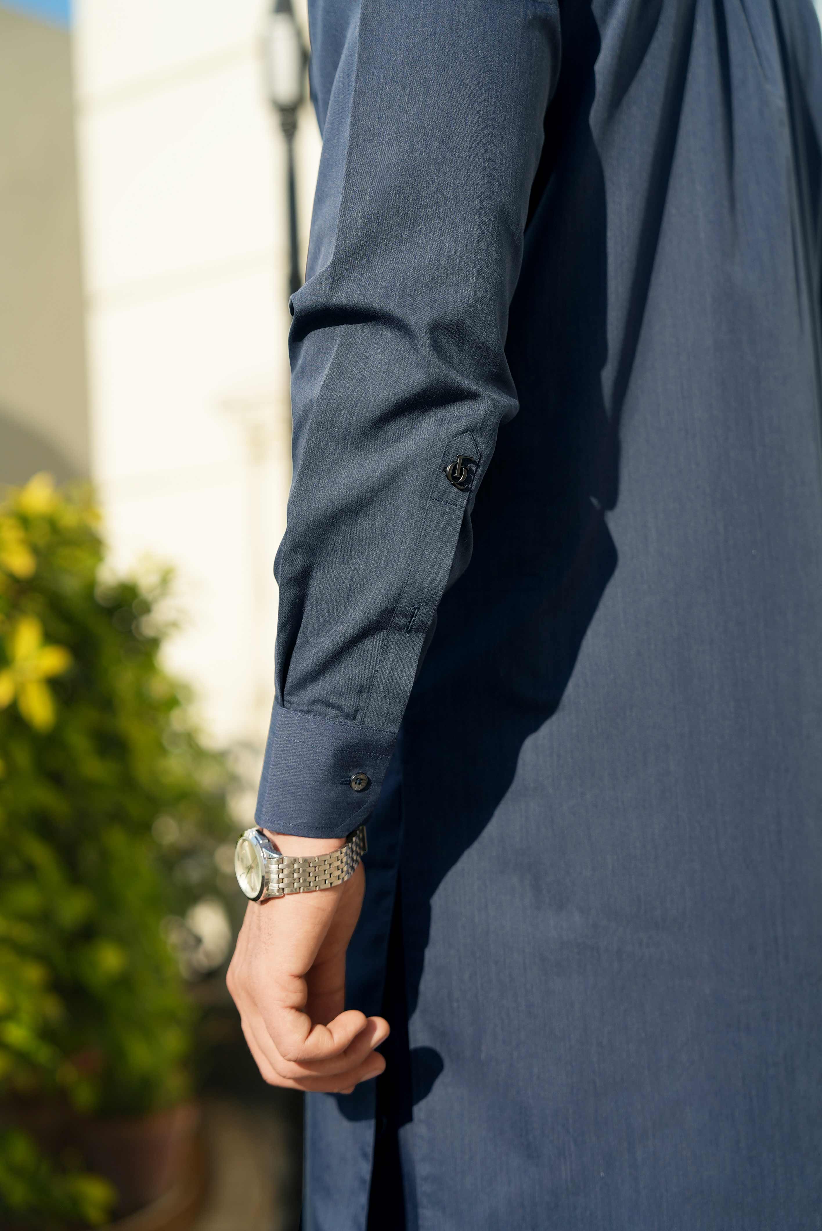 Greyish Blue stitched Shalwar Kameez in Double Cheetah Bosky wash & wear fabric by Narkin's – FQ Collection.