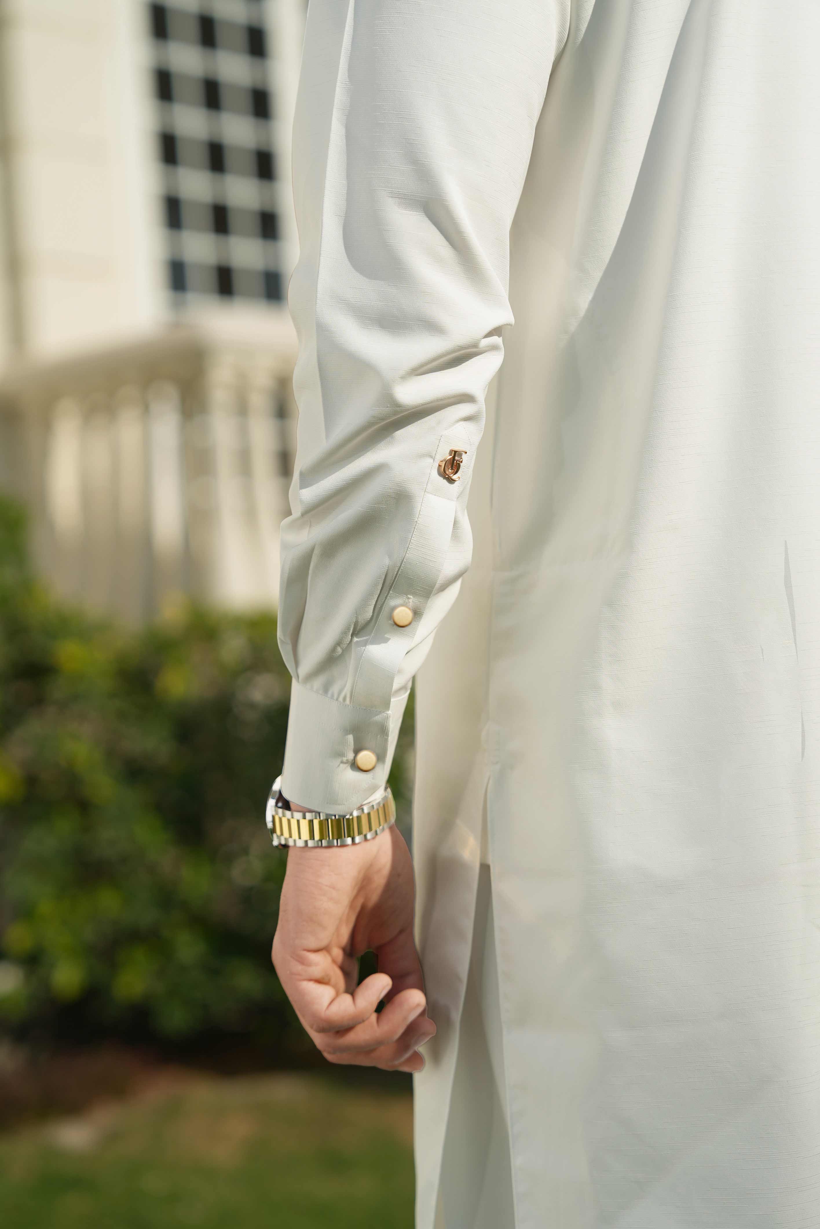 Off White stitched Shalwar Kameez in Double Cheetah Bosky wash & wear fabric by Narkin's – FQ Collection.