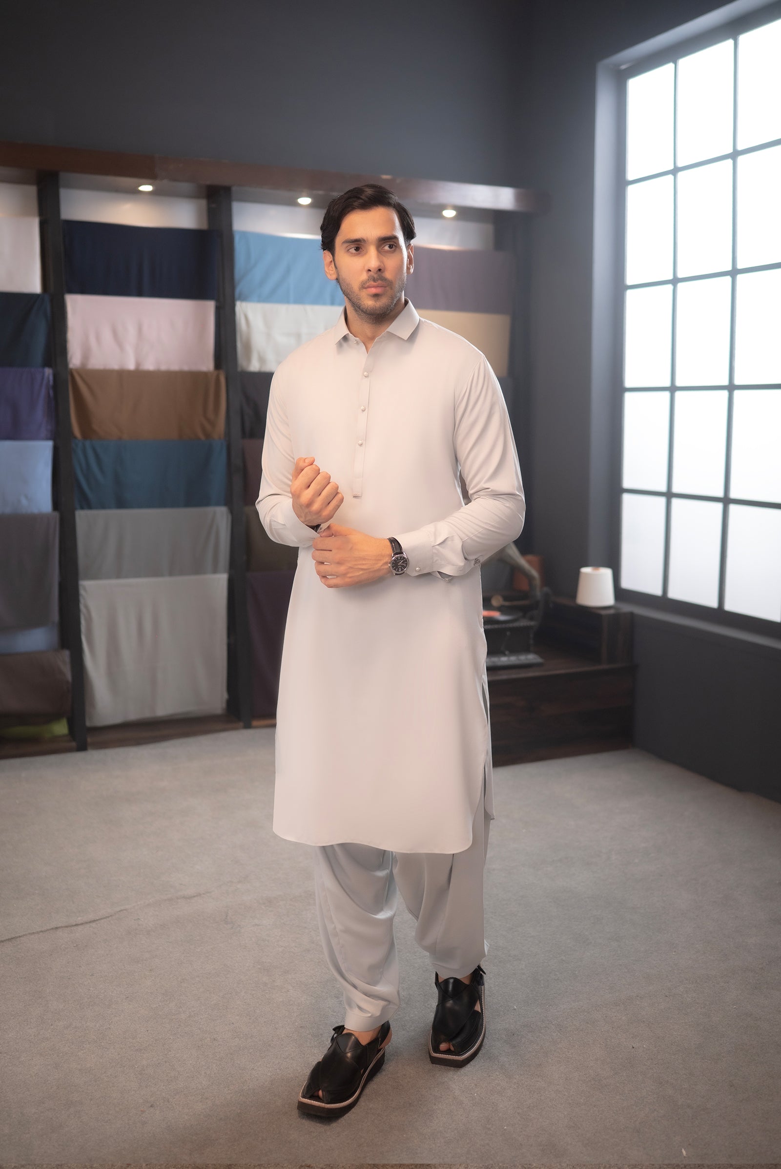 Stitched Shalwar Kameez (SPSC57) Silver Grey