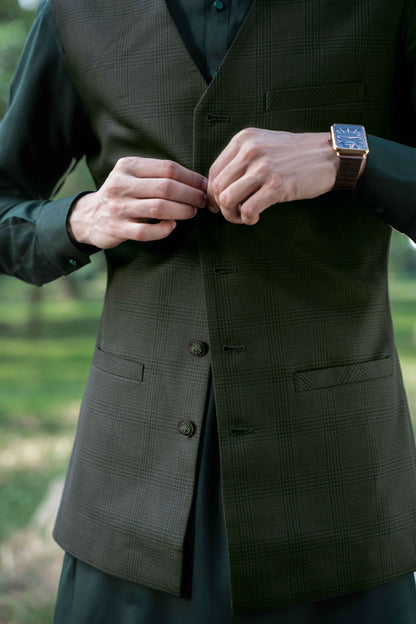 Classic men’s waistcoat in wine color crafted from imported blended fabric for formal wear