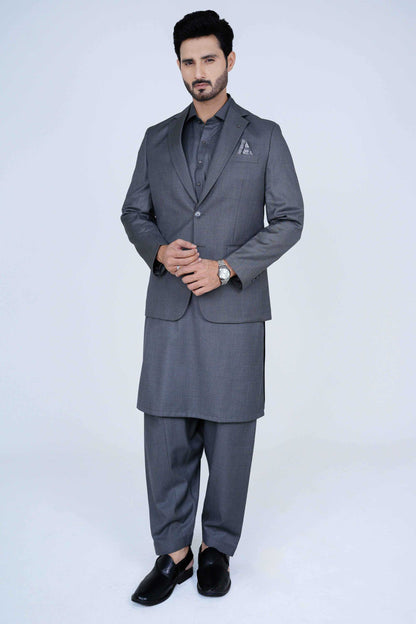 Stitched Grey Blazer NBL23 made with premium imported suiting fabric, featuring jetted pockets and elegant ready-to-wear design