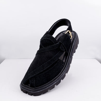 Peshawari Sandal - Black (Suede Leather) (PMC07)