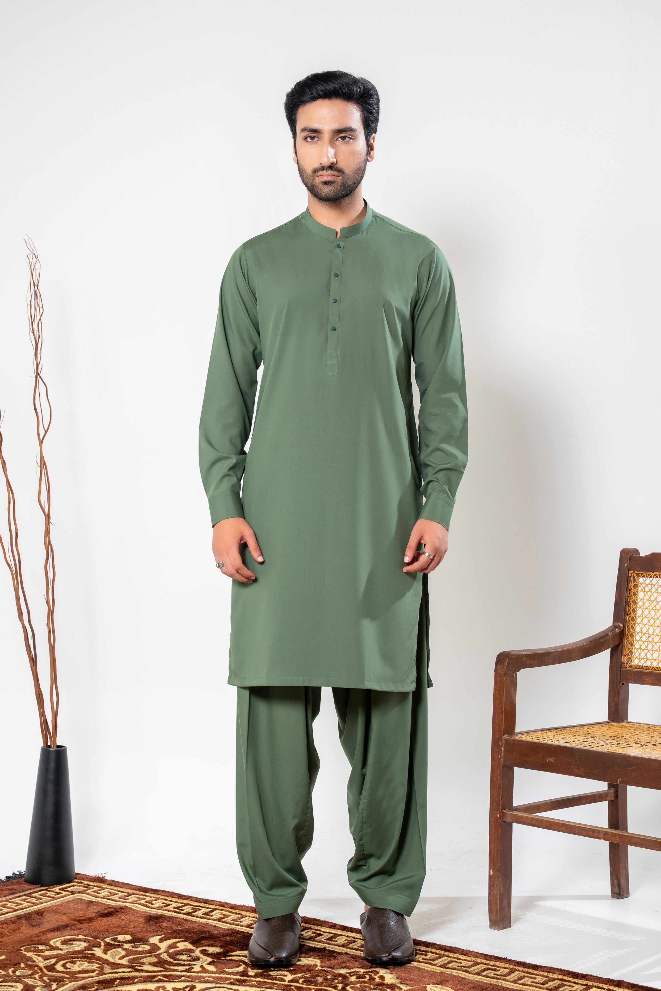 Stitched Shalwar Kameez (SPS73) Basil Green