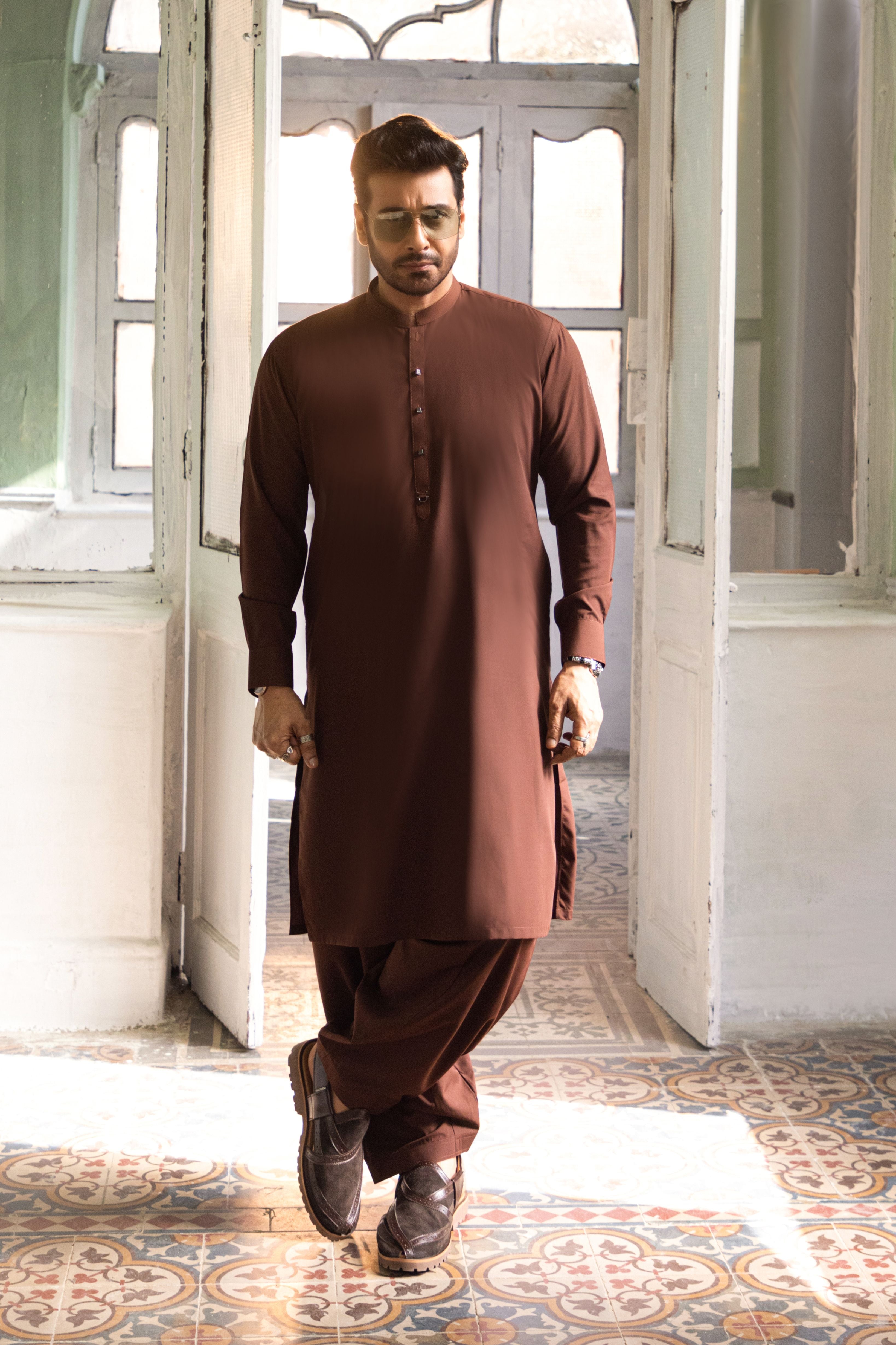 Stitched Shalwar Kameez (SPS68) Rusty Brown