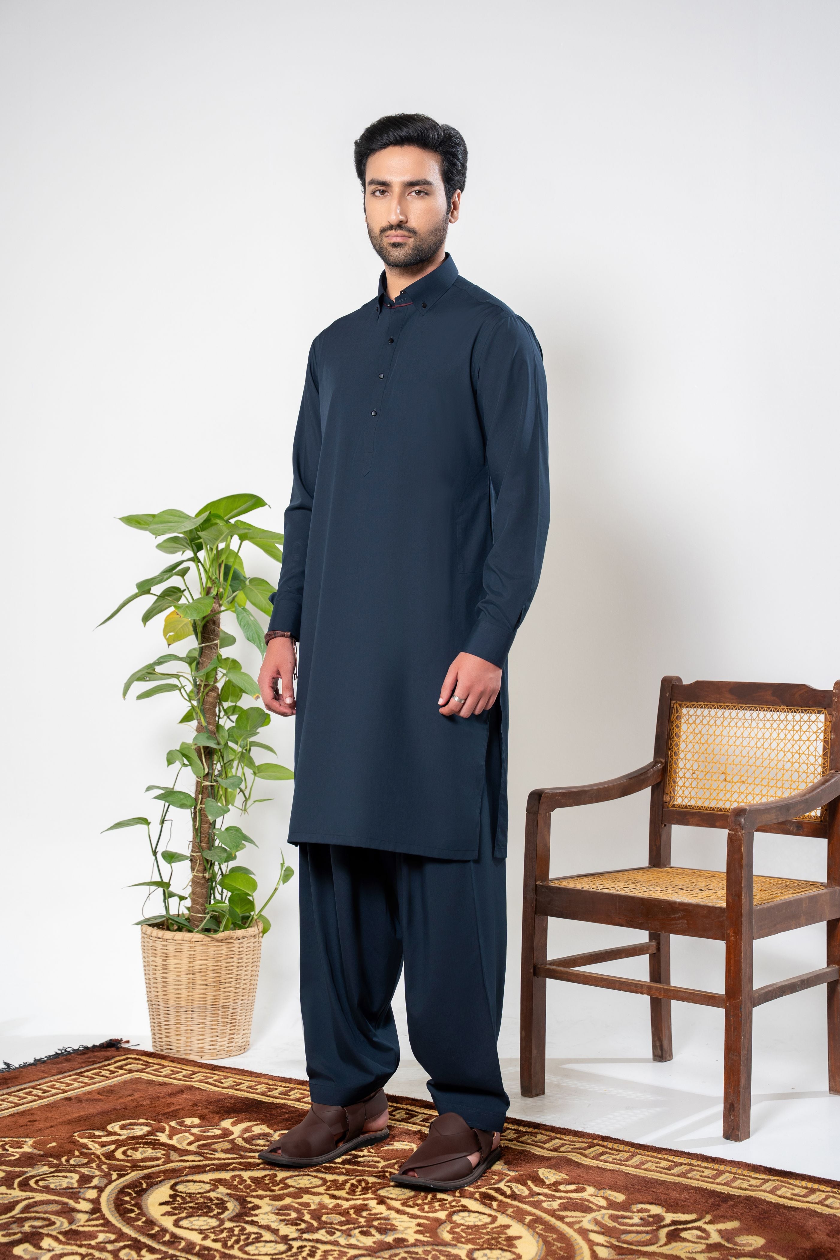 Stitched Shalwar Kameez (SPS79) Navy Blue