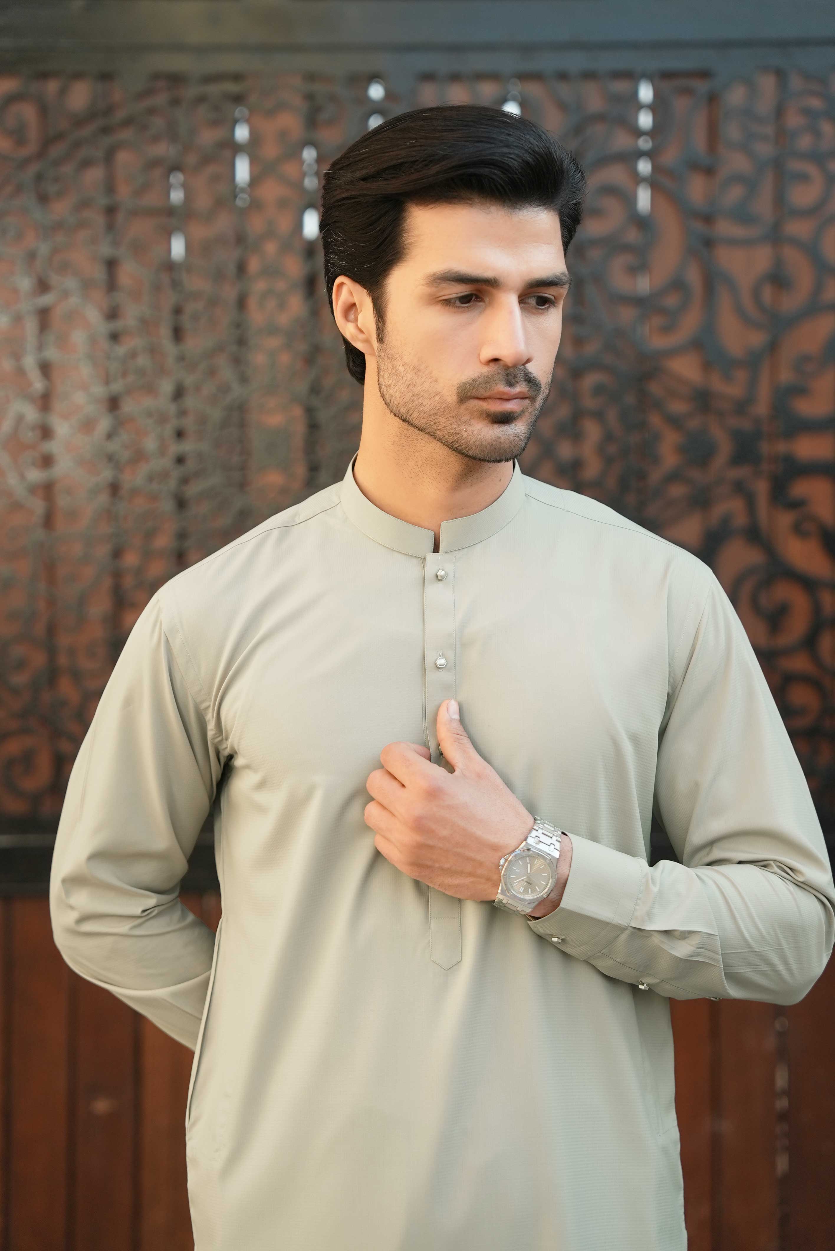 Stitched Shalwar Kameez (SPSB) Light Grey