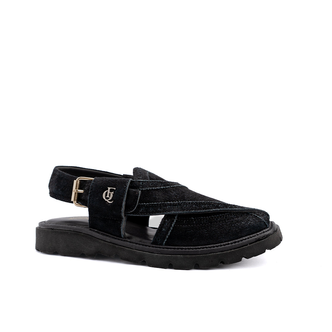 Black Suede Leather Peshawari Sandal - PMC07