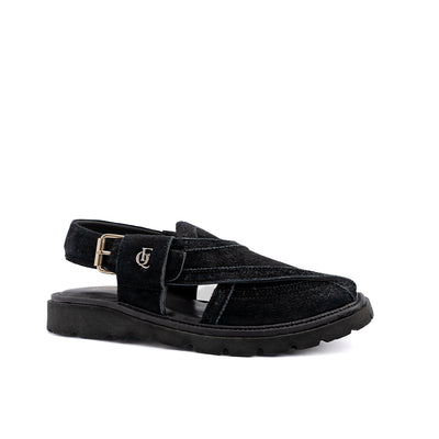 Black Suede Leather Peshawari Sandal - PMC07